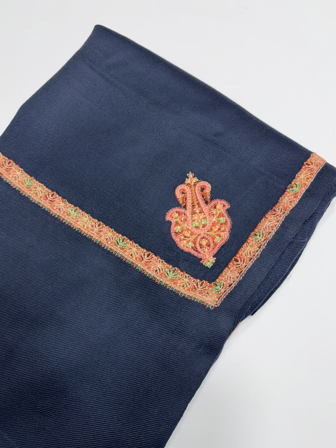 Kingri Border Embroidered Pashmina Shawl | Navy Blue