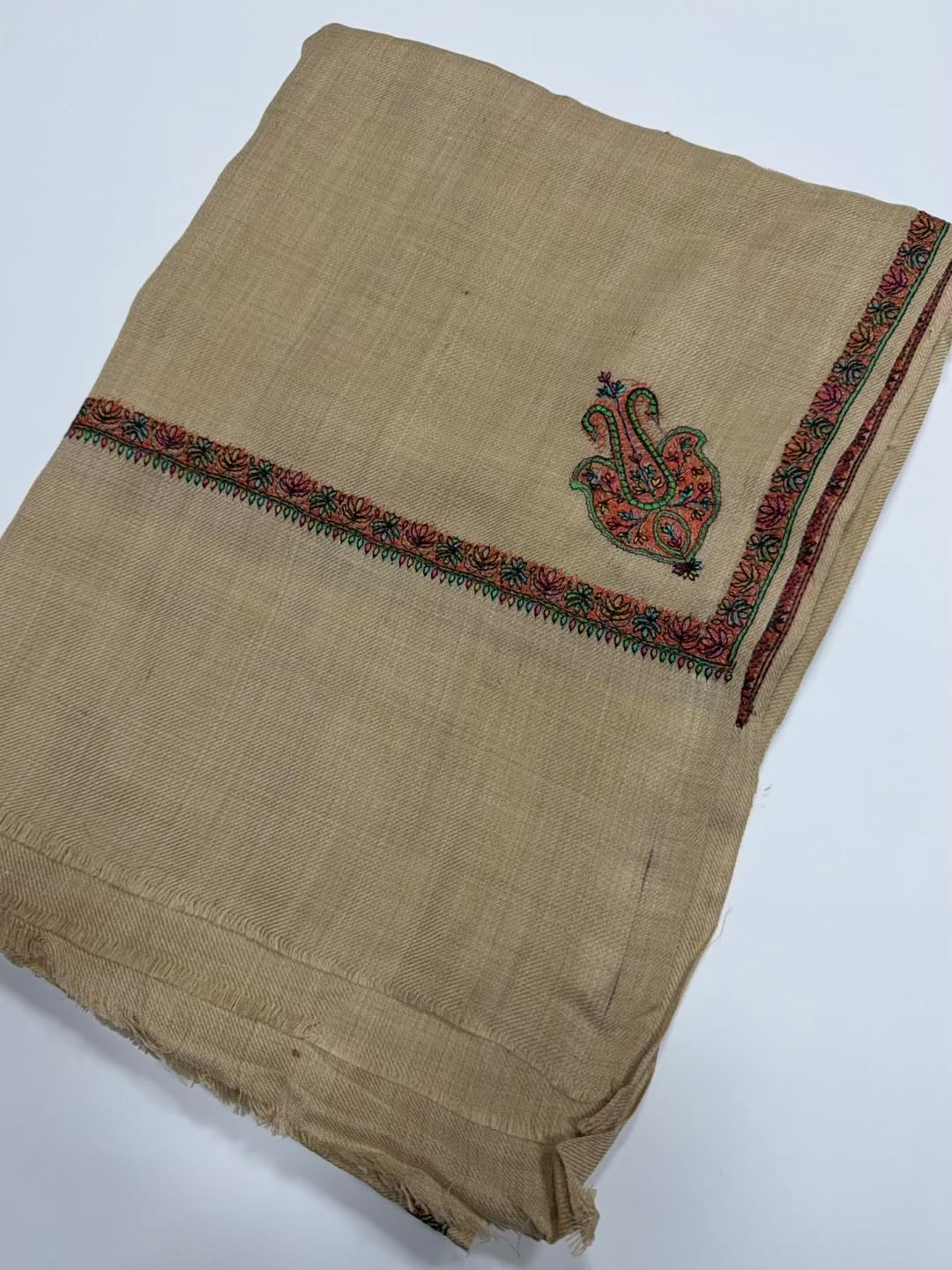 Kingri Border Embroidered Pashmina Shawl | Dark Skin