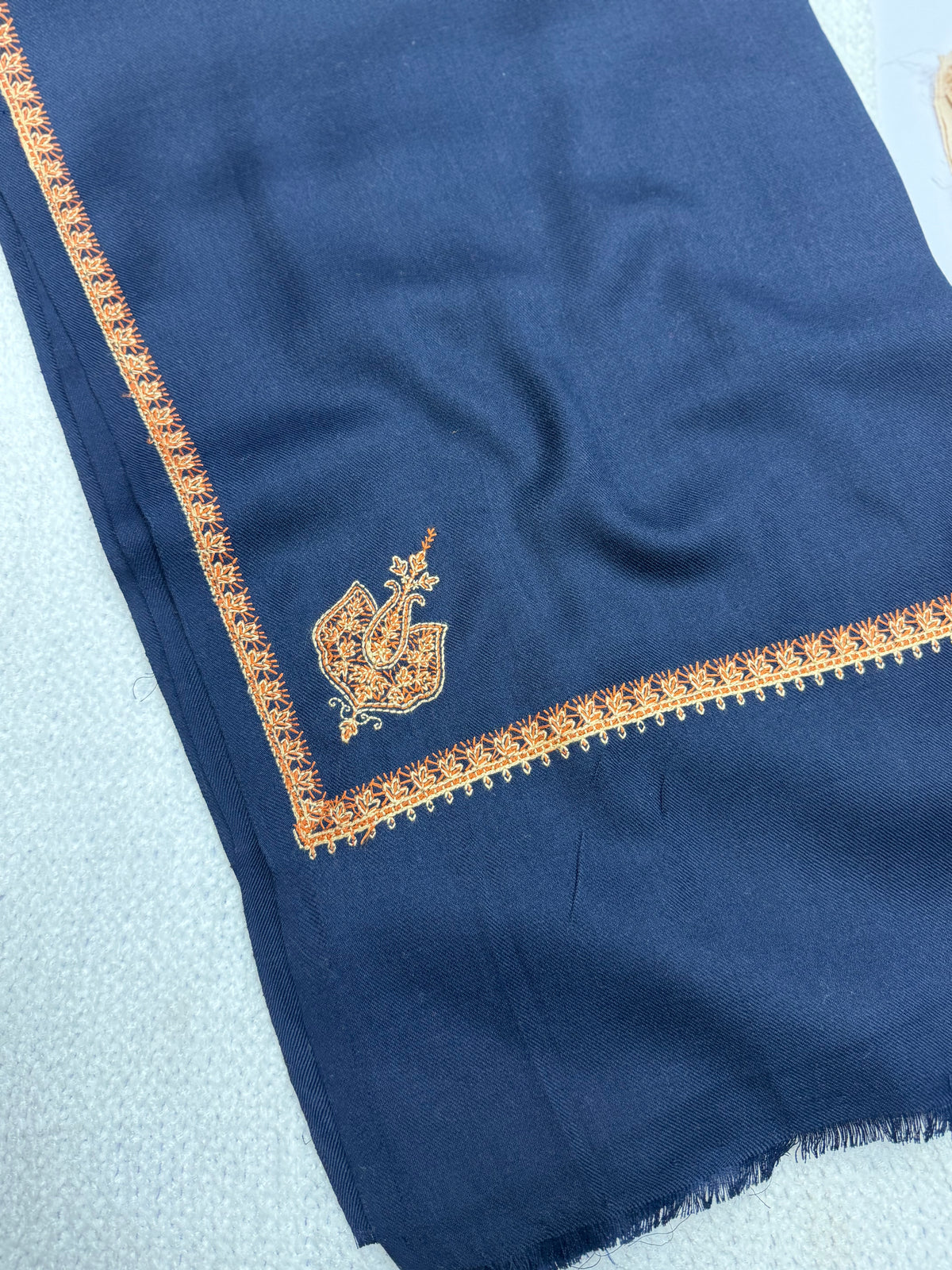 Kingri Border Embroidered Pashmina Shawl | Navy Blue