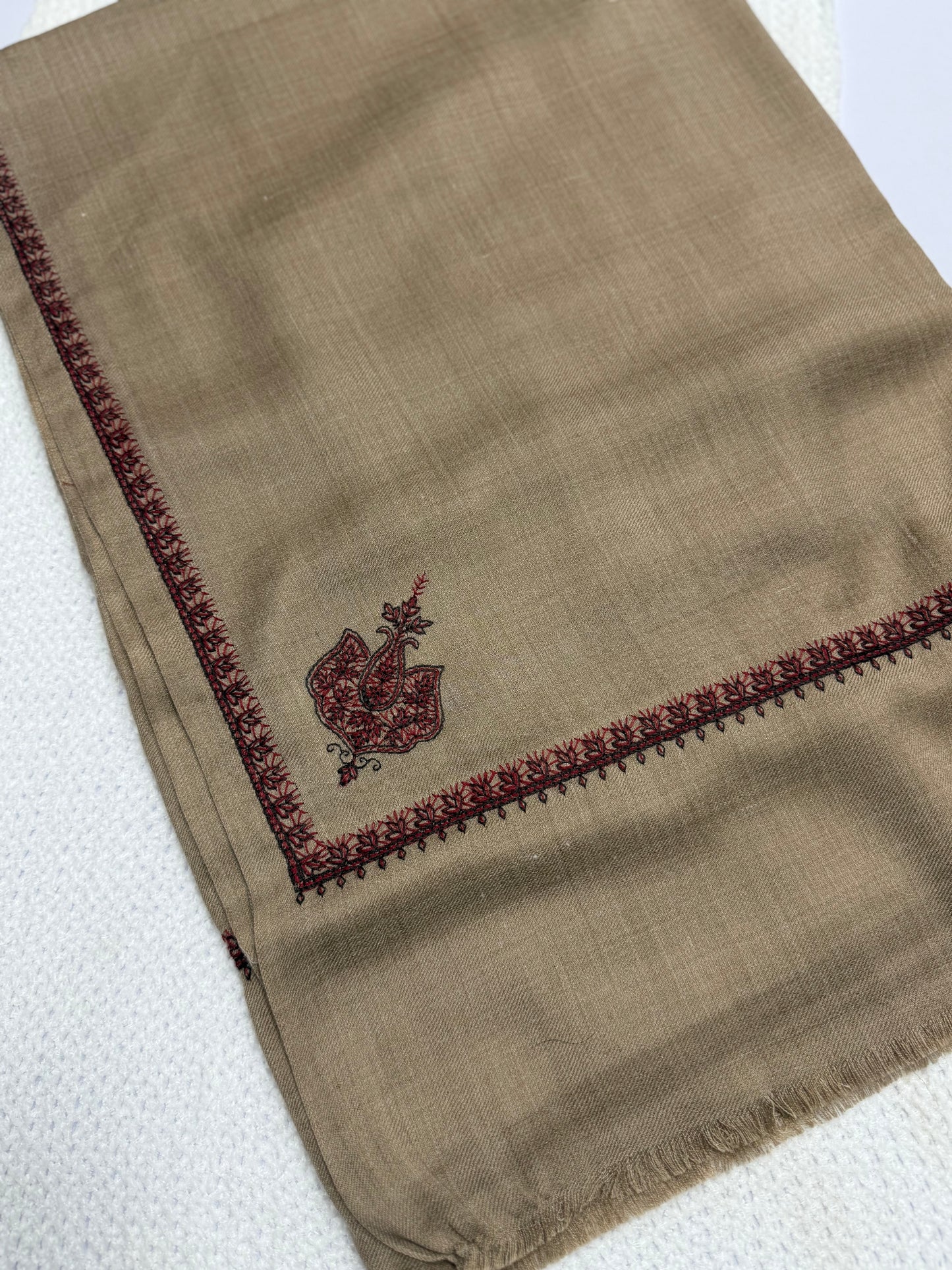 Kingri Border Embroidered Pashmina Shawl | Dark Skin