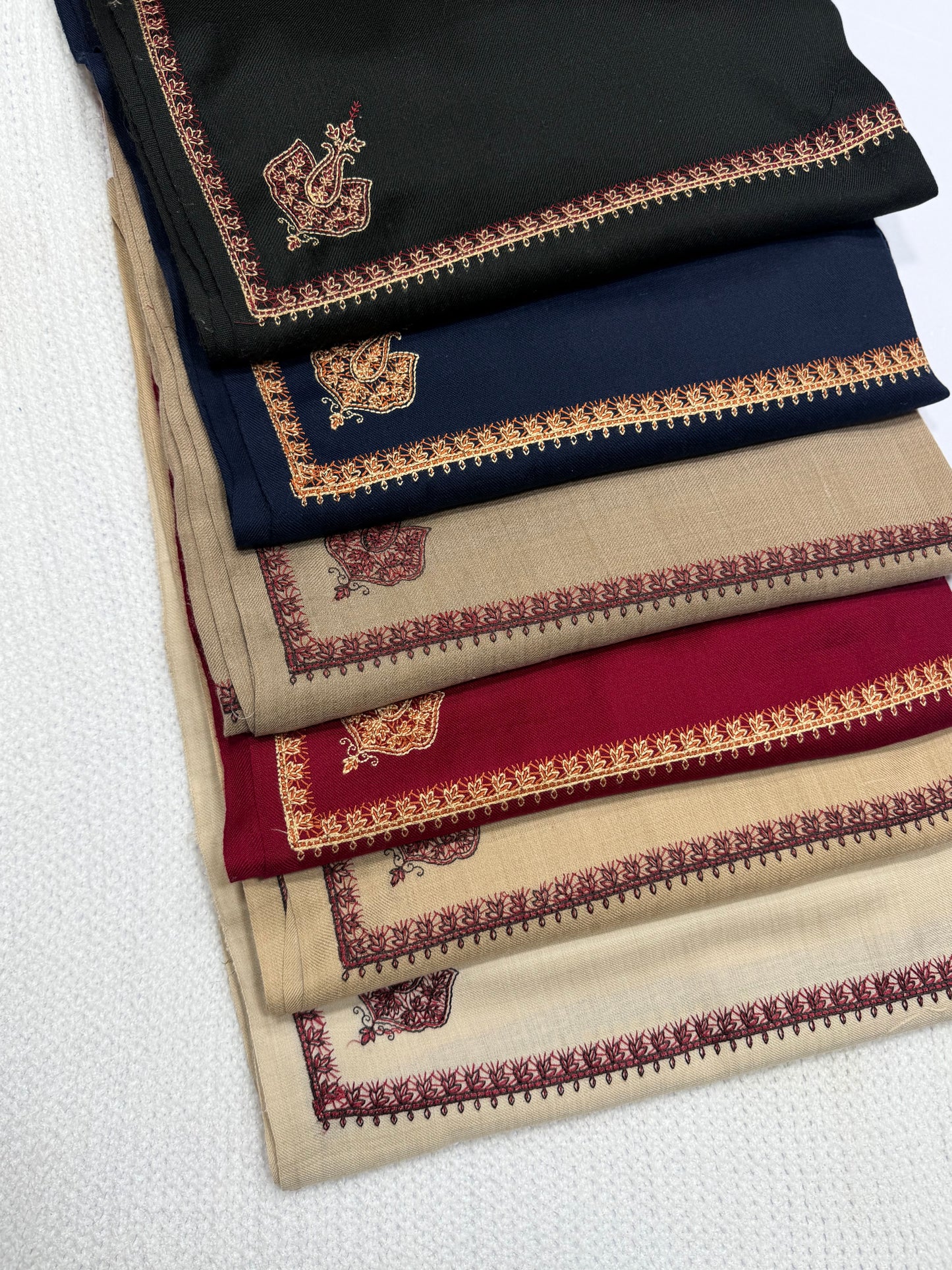 Kingri Border Embroidered Pashmina Shawl | Skin Beige