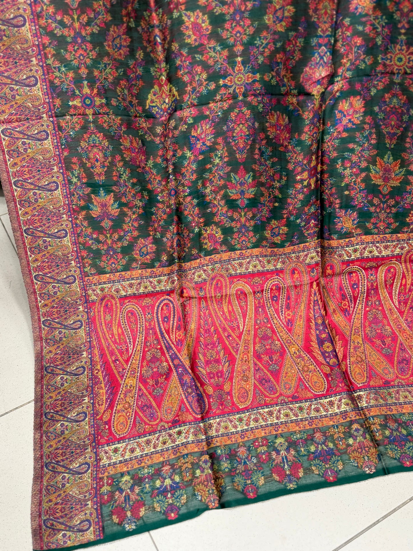Luxury Kani Silk Shawl, Wedding Wrap Perfect Gift Made in Kashmir | Green