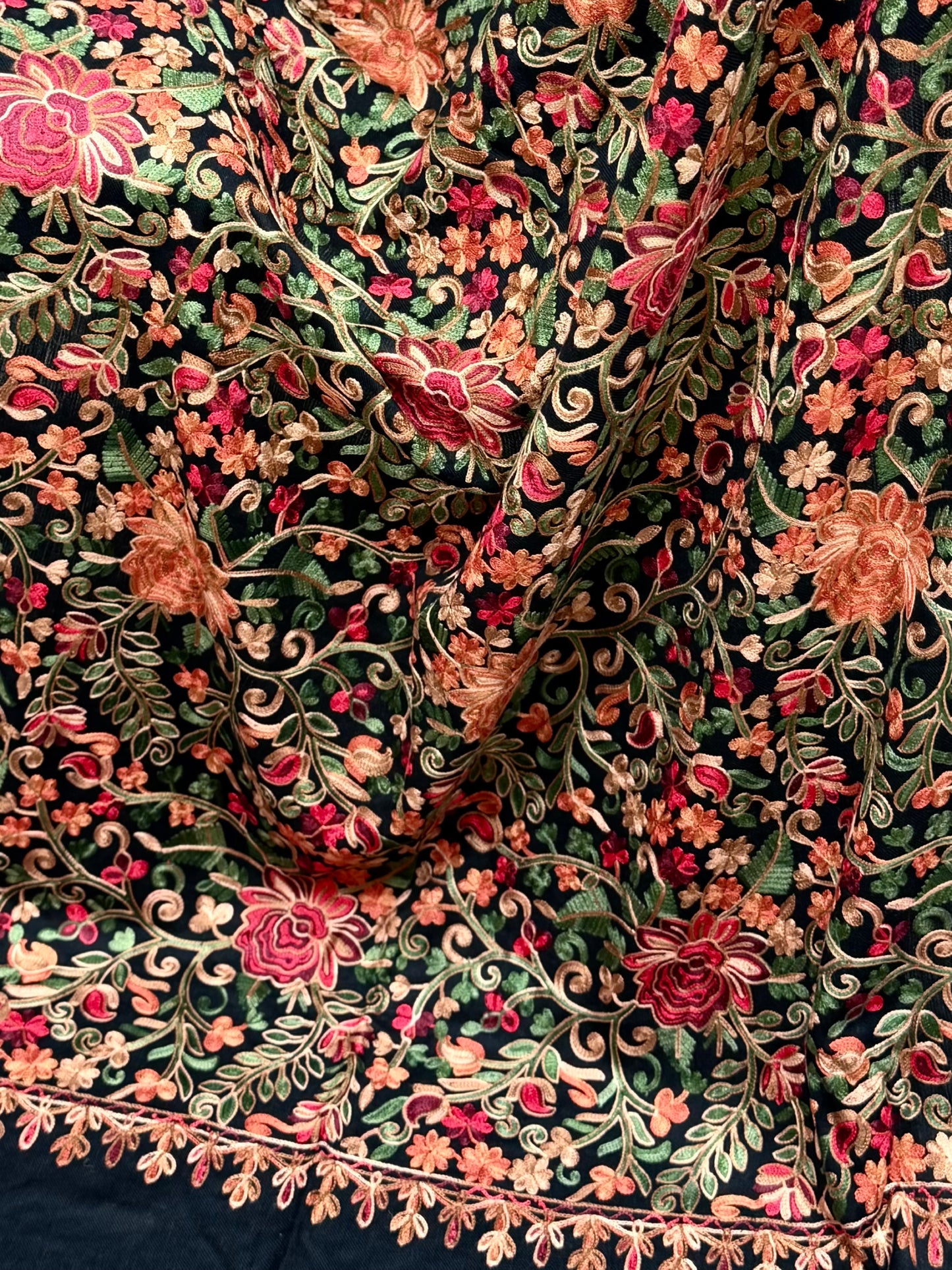 Pashmina Shawl Full Size | Kashmiri Embroidery | Black