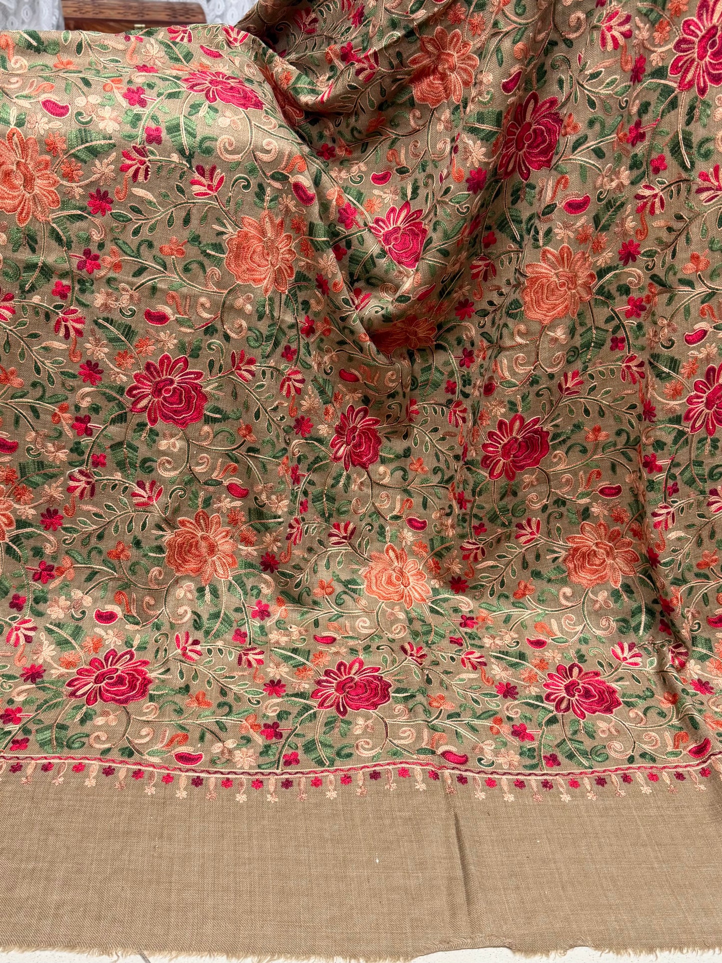 Pashmina Shawl Full Size | Kashmiri Embroidery | Dark Skin