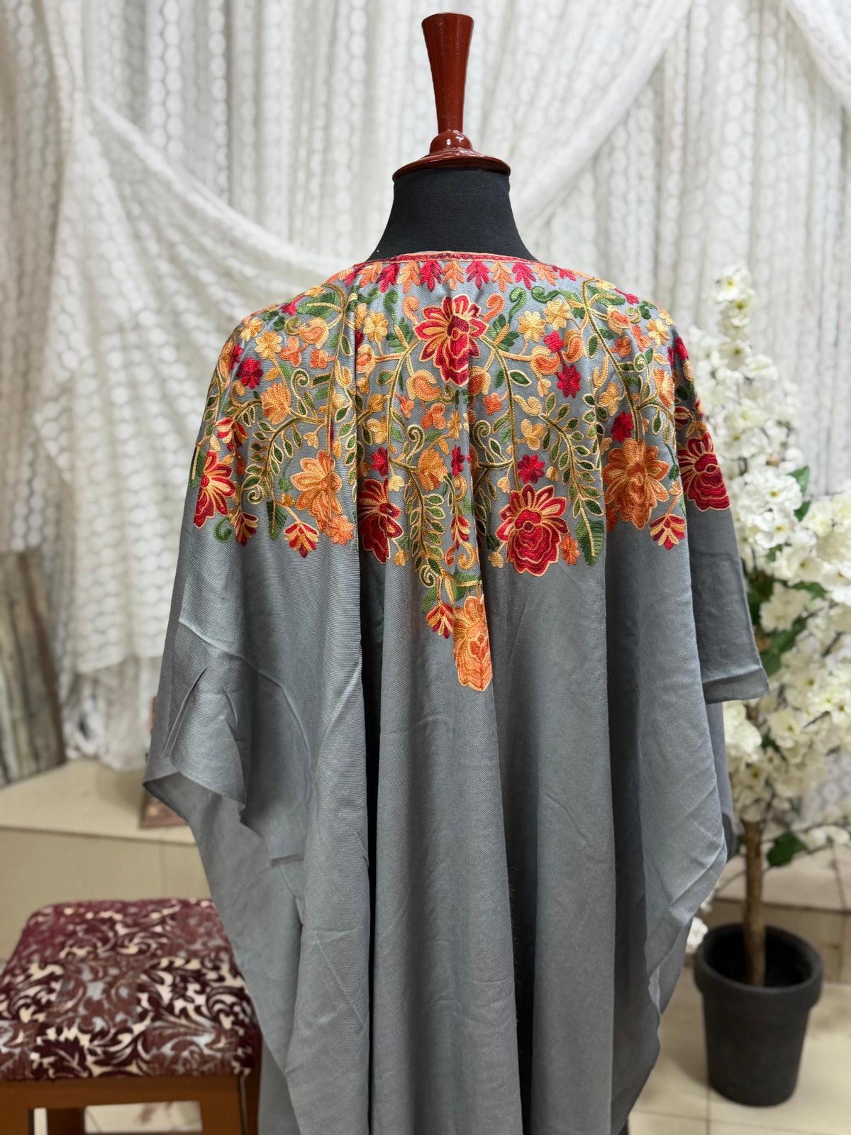 Cape Shawl | Pashmina Embroidered Cape Shawls Perfect for Gift | Grey