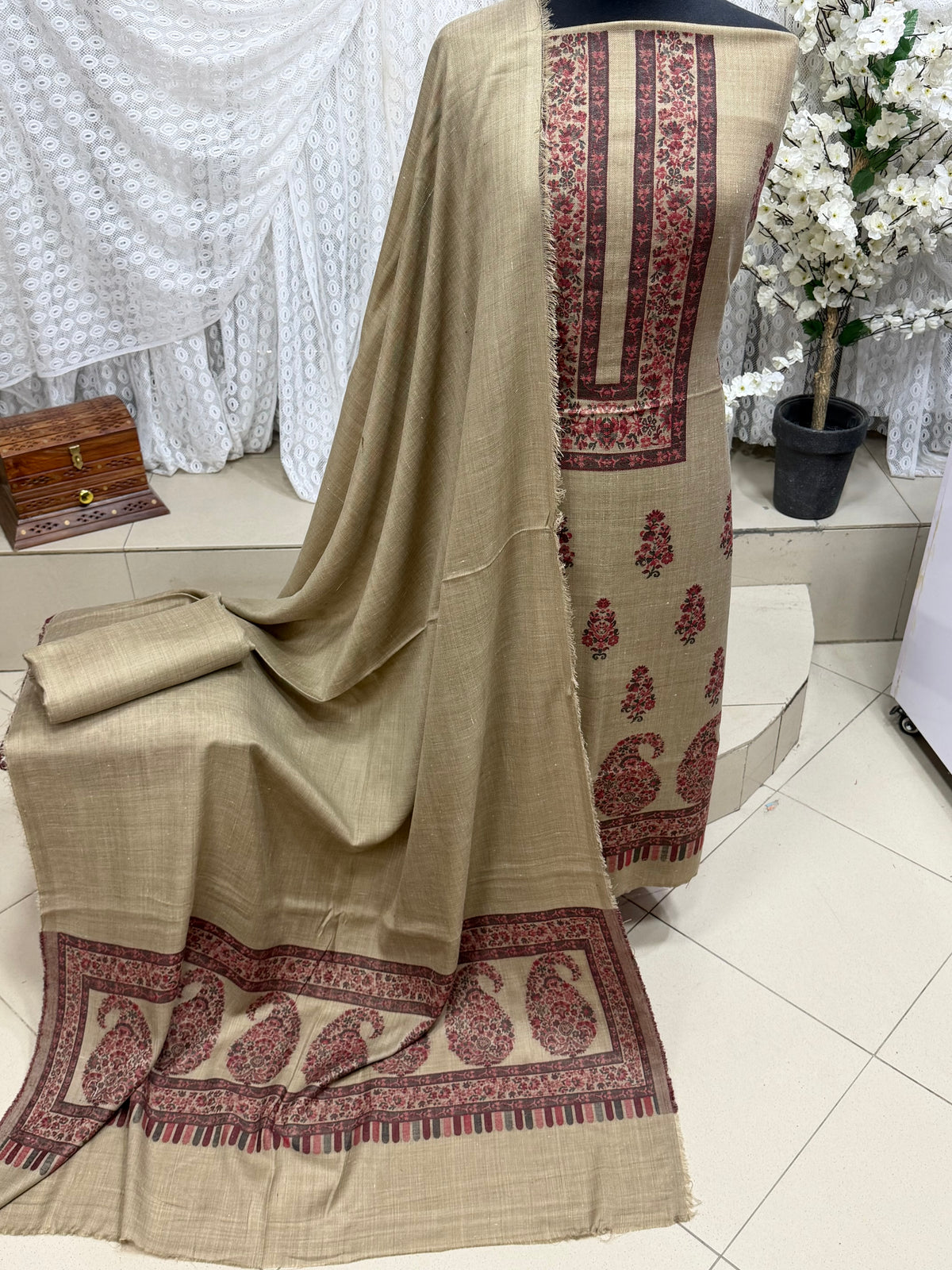 3 Piece Lawn Kani Suit With Same Lawn Dupatta | Blue Grey