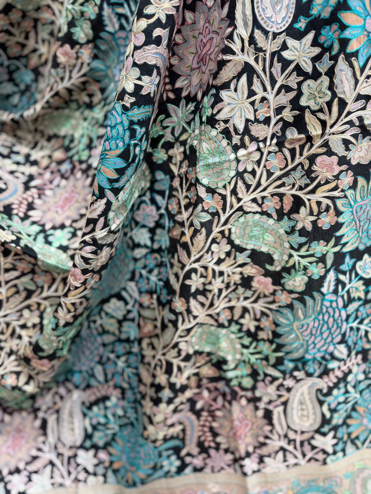 Qalamkar Shawl on Toosh Base | Made in Kashmir Multicolor Floral Design | QM105