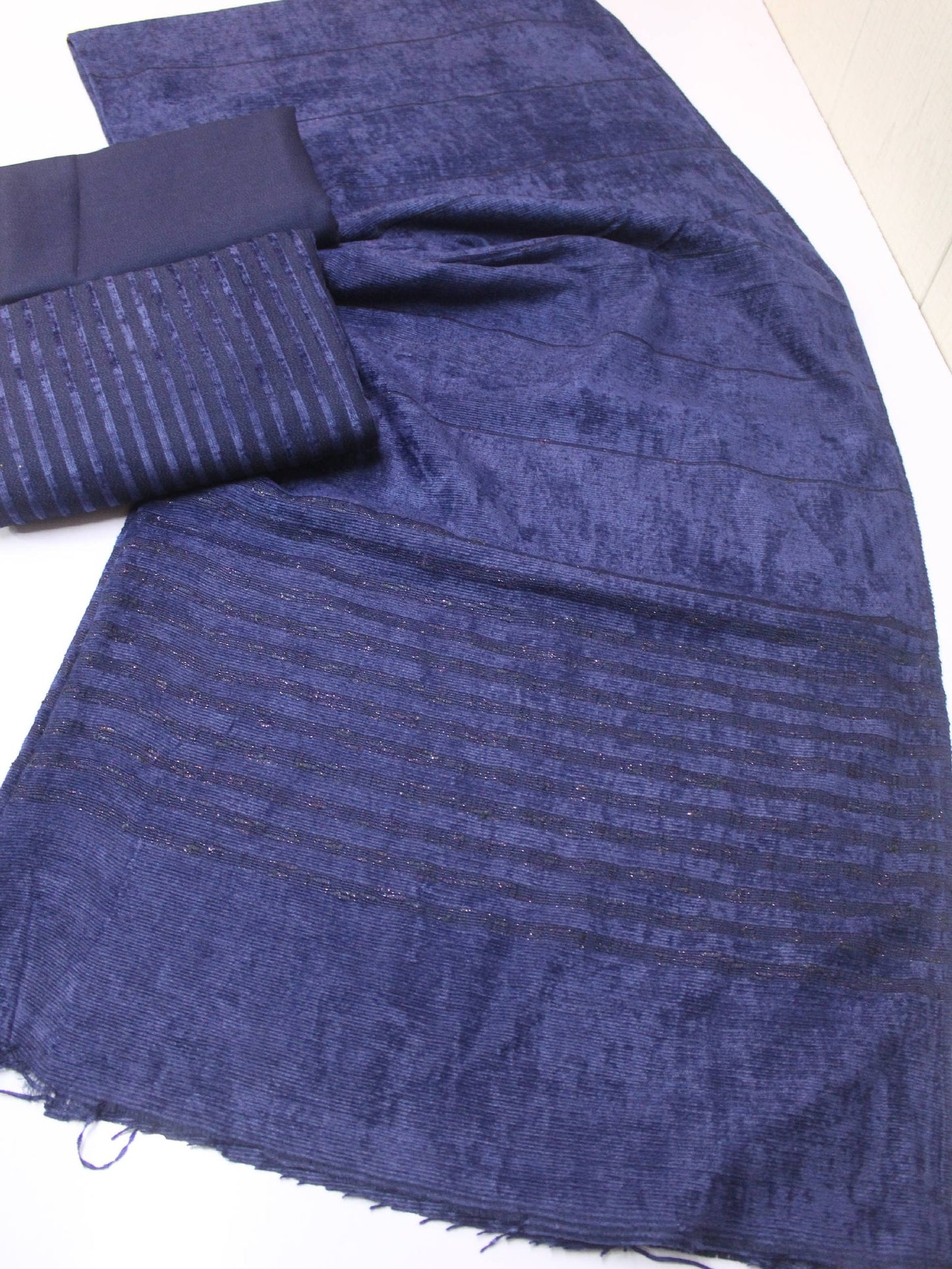 3 Piece Suit | Velvet Lining Marina Suit Allover With Shawl | New Arrival Beautiful Gift | Navy Blue