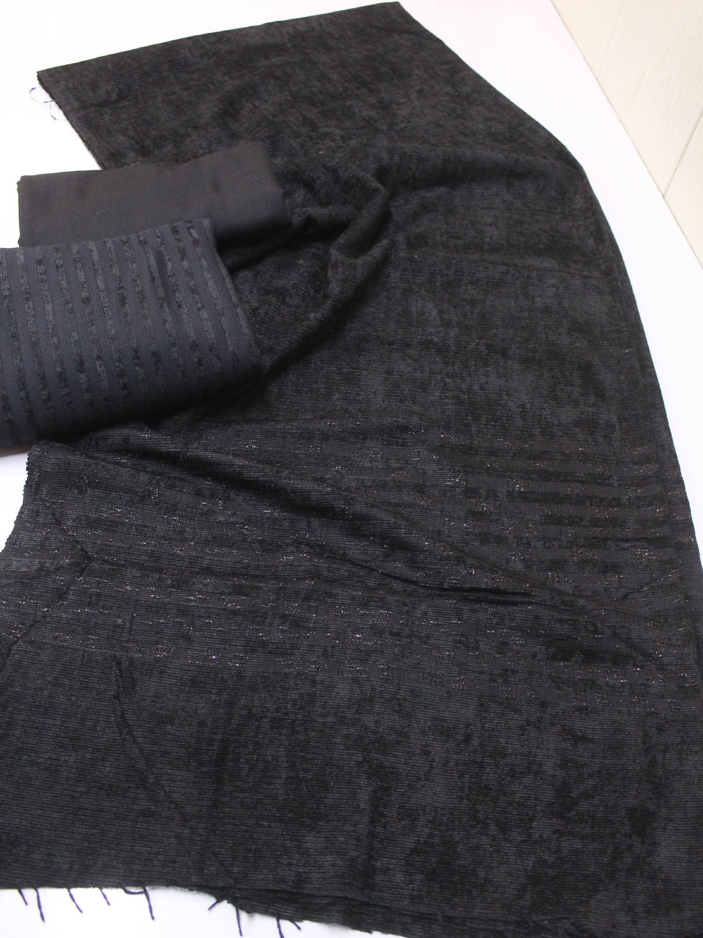 3 Piece Suit | Velvet Lining Marina Suit Allover With Shawl | New Arrival Beautiful Gift | Black