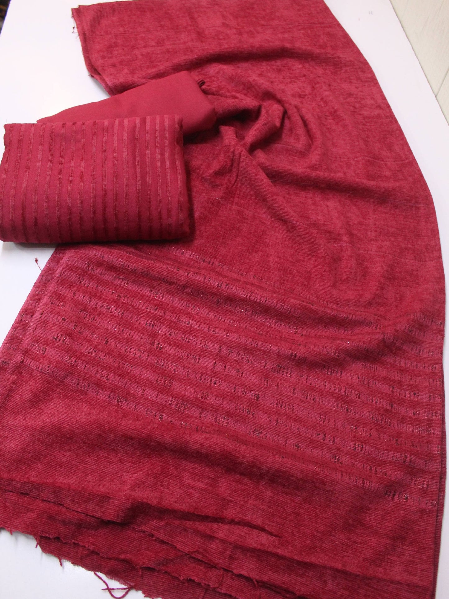 3 Piece Suit | Velvet Lining Marina Suit Allover With Shawl | New Arrival Beautiful Gift | Maroon
