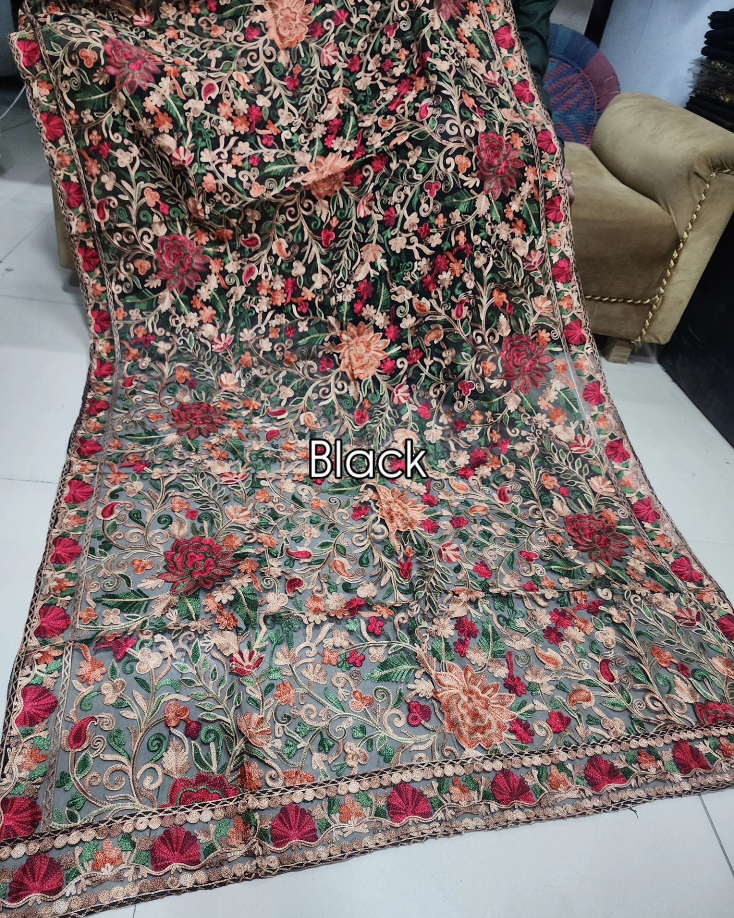 Organza Gulabkar Embroidered Dupatta Soft and Beautiful Dupatta | Black