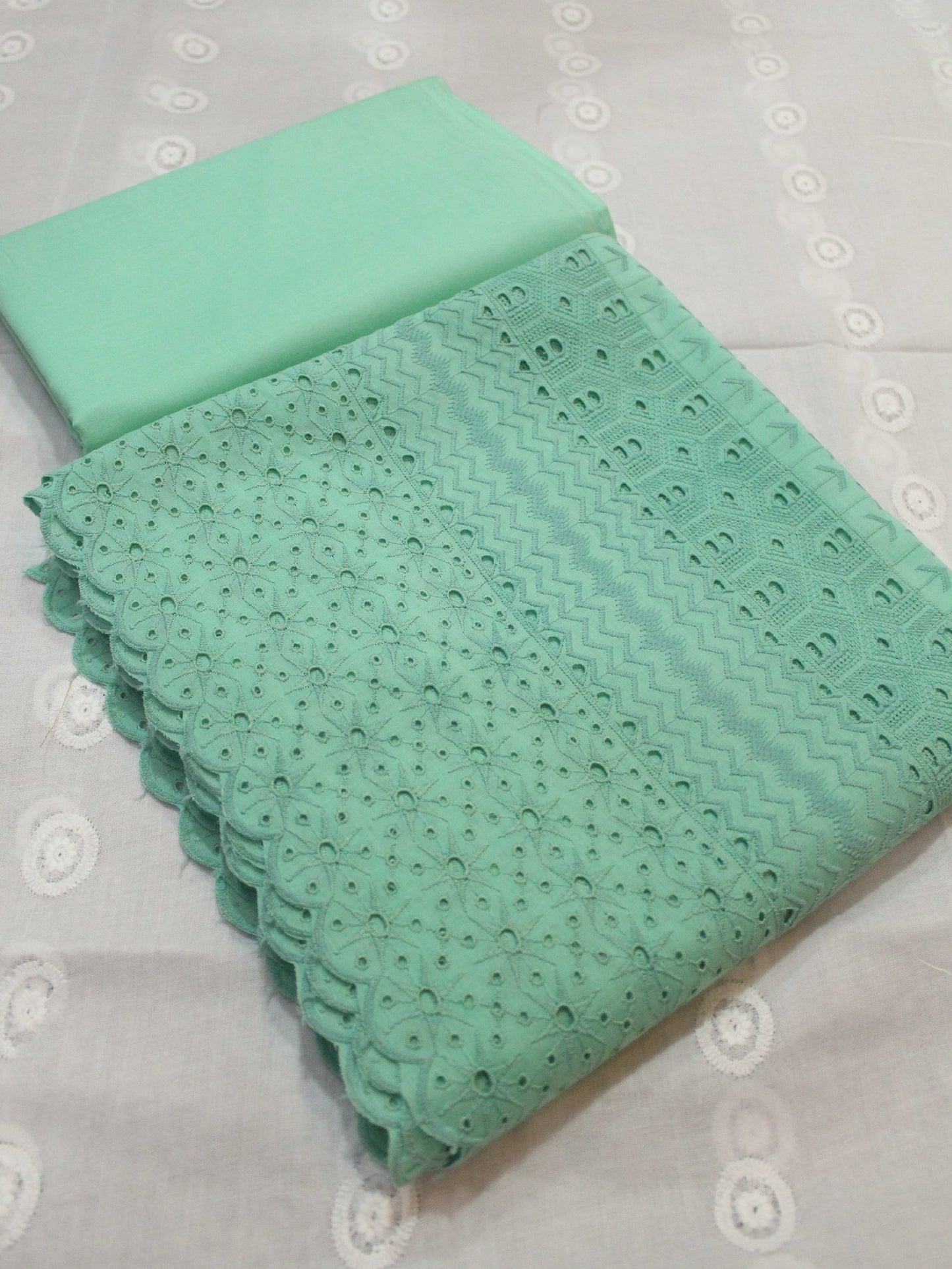 Chikankari Lawn 2 Piece Suit Daman Bore Long Length Suit | Aqua Green