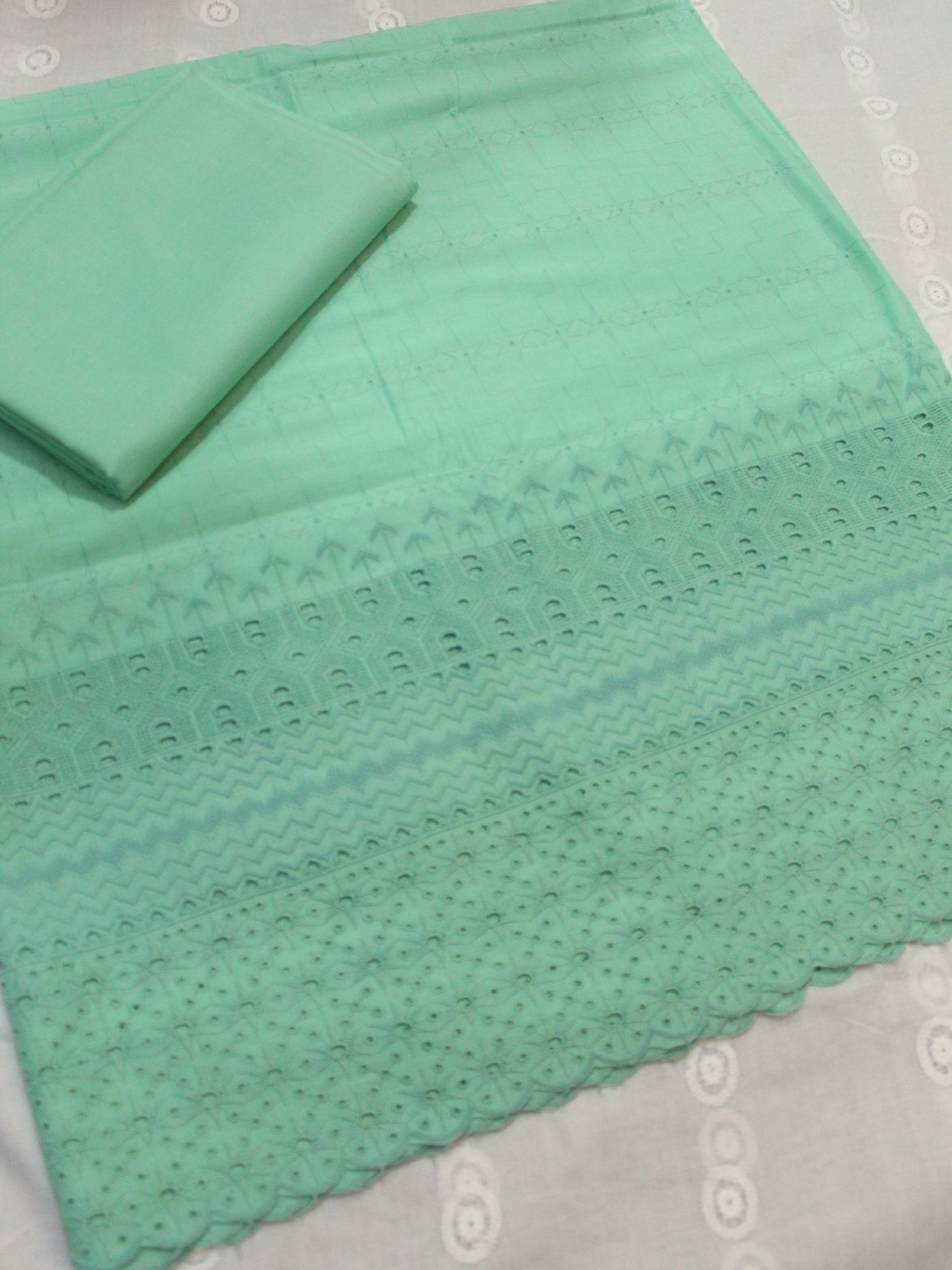 Chikankari Lawn 2 Piece Suit Daman Bore Long Length Suit | Aqua Green