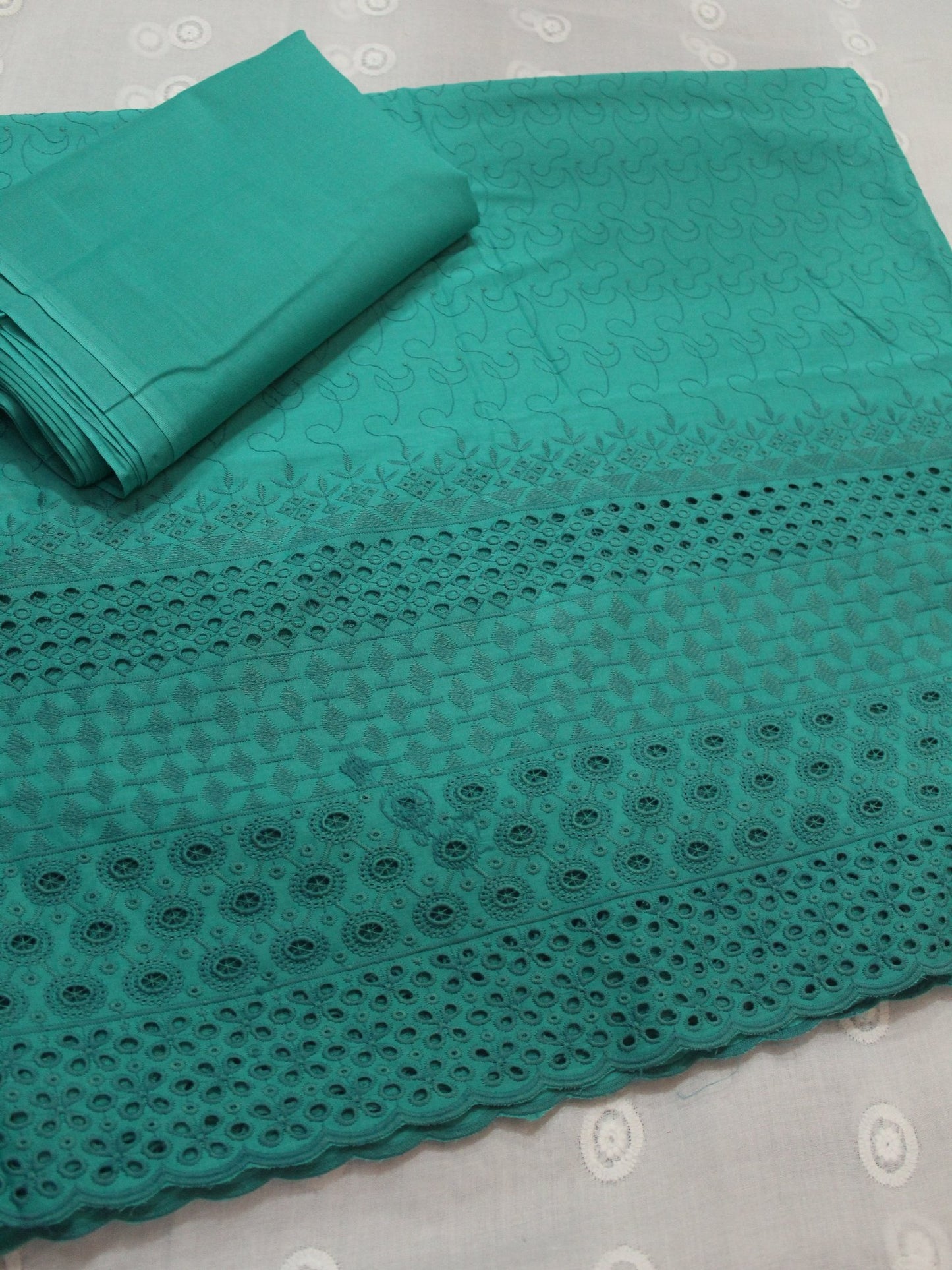 Chikankari Lawn 2 Piece Suit Daman Bore Long Length Suit | Sea Green
