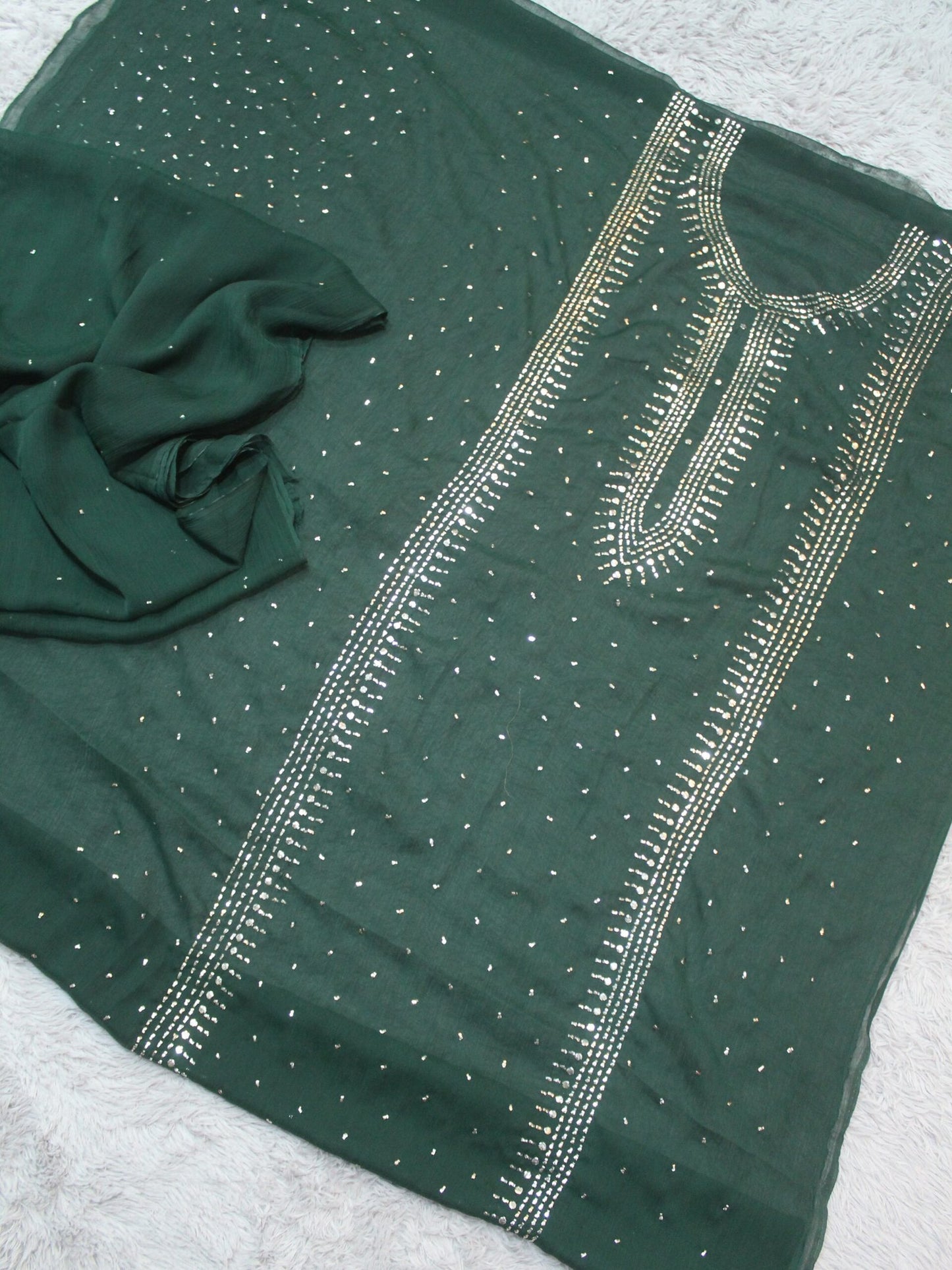 2 Piece Chiffon Mukesh Work Handmade Suit | Shirt Dupatta