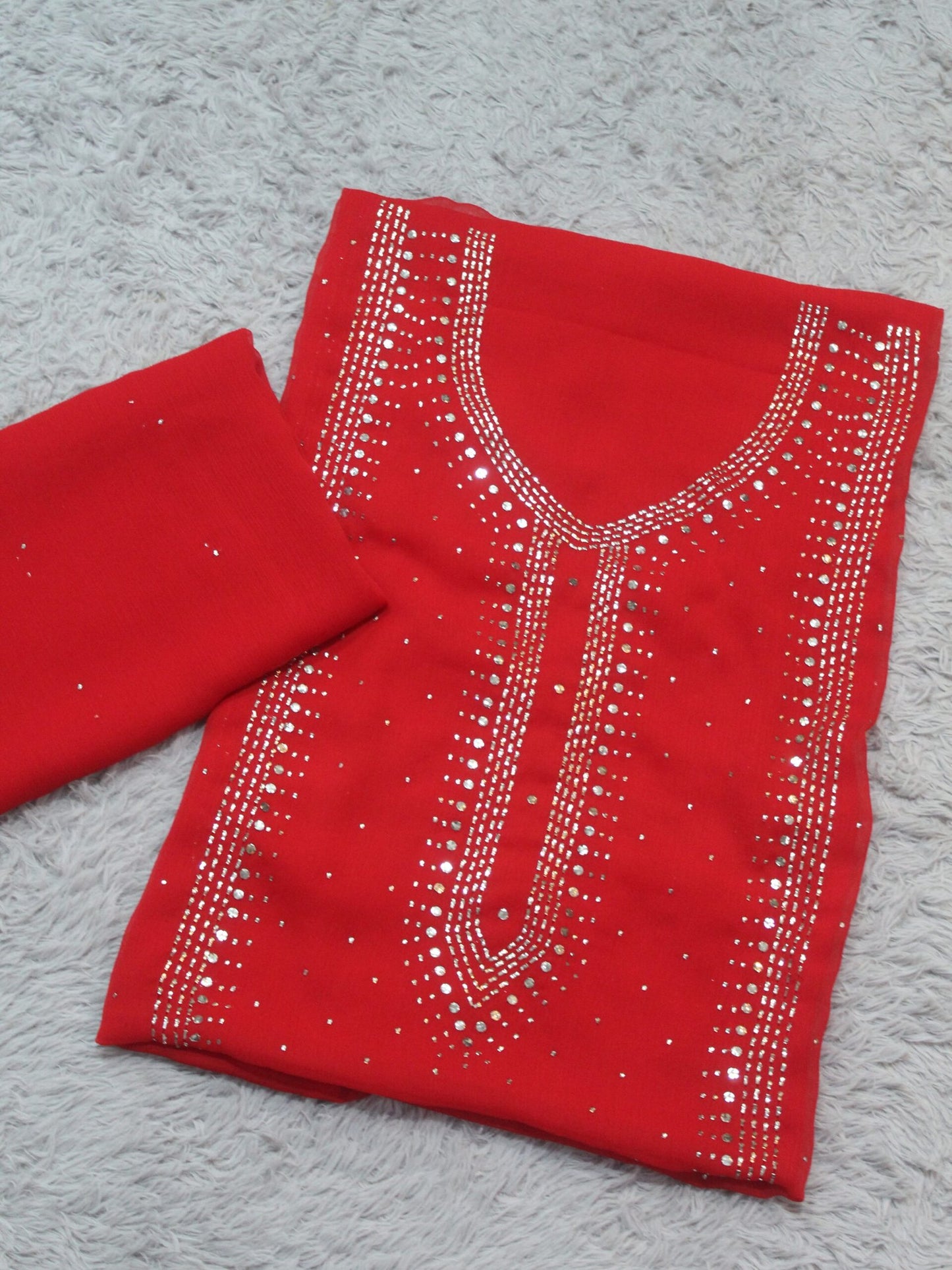 2 Piece Chiffon Mukesh Work Handmade Suit | Shirt Dupatta