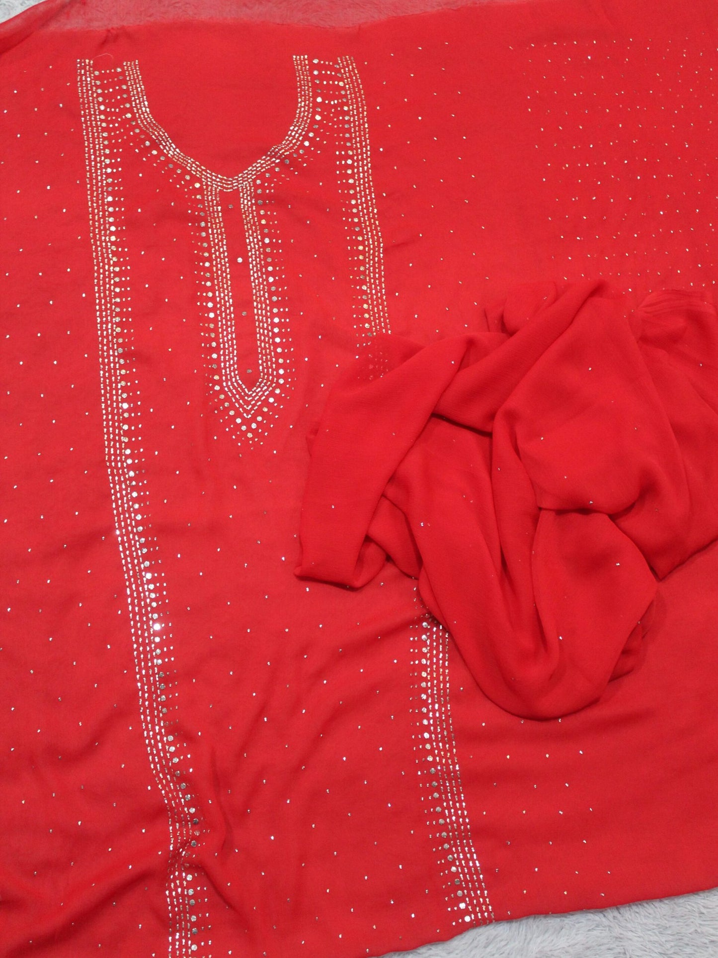 2 Piece Chiffon Mukesh Work Handmade Suit | Shirt Dupatta