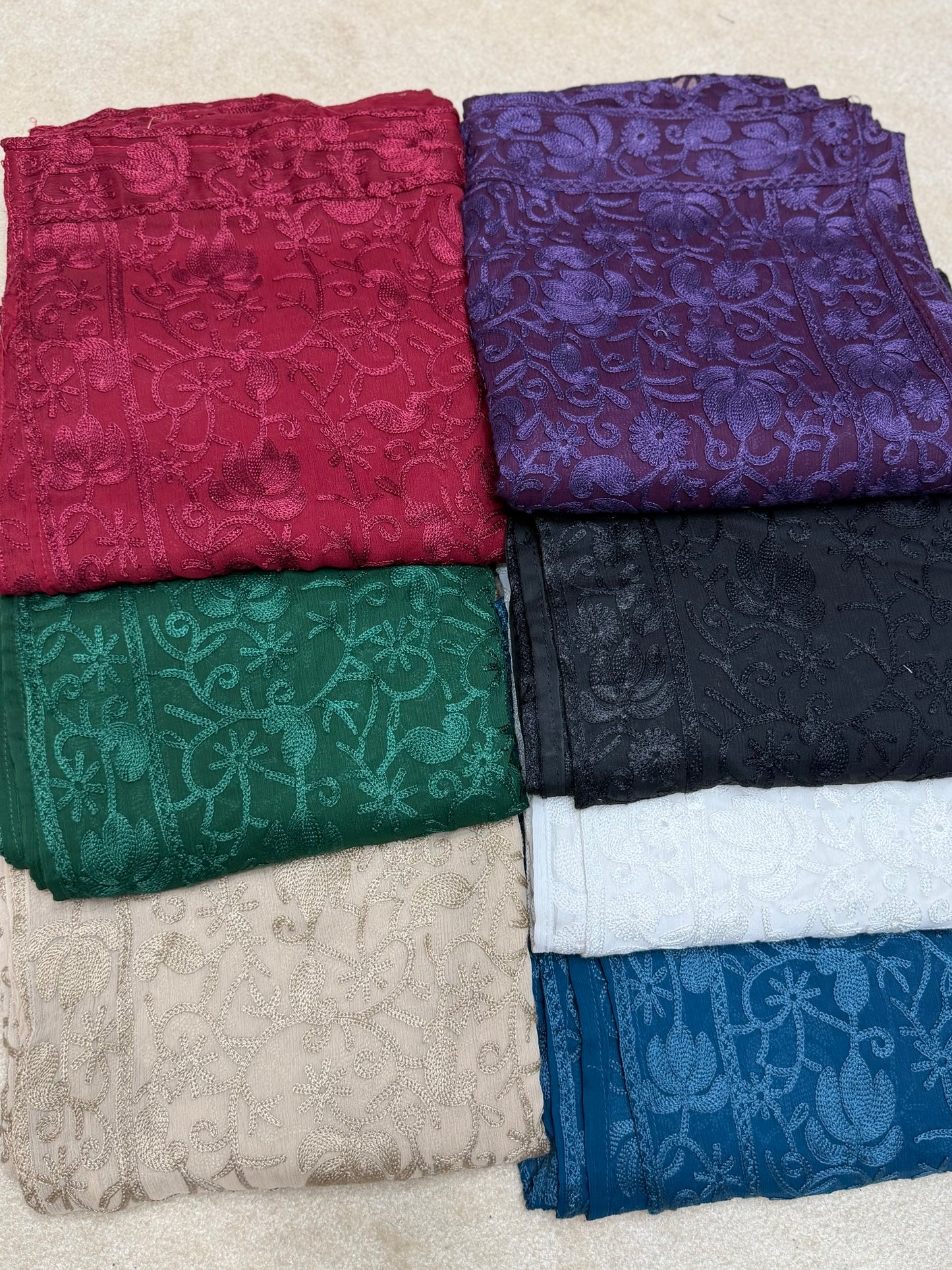 Crinkle Chiffon Kashmiri Jaal Same Color Embroidered Dupatta | Dark Green