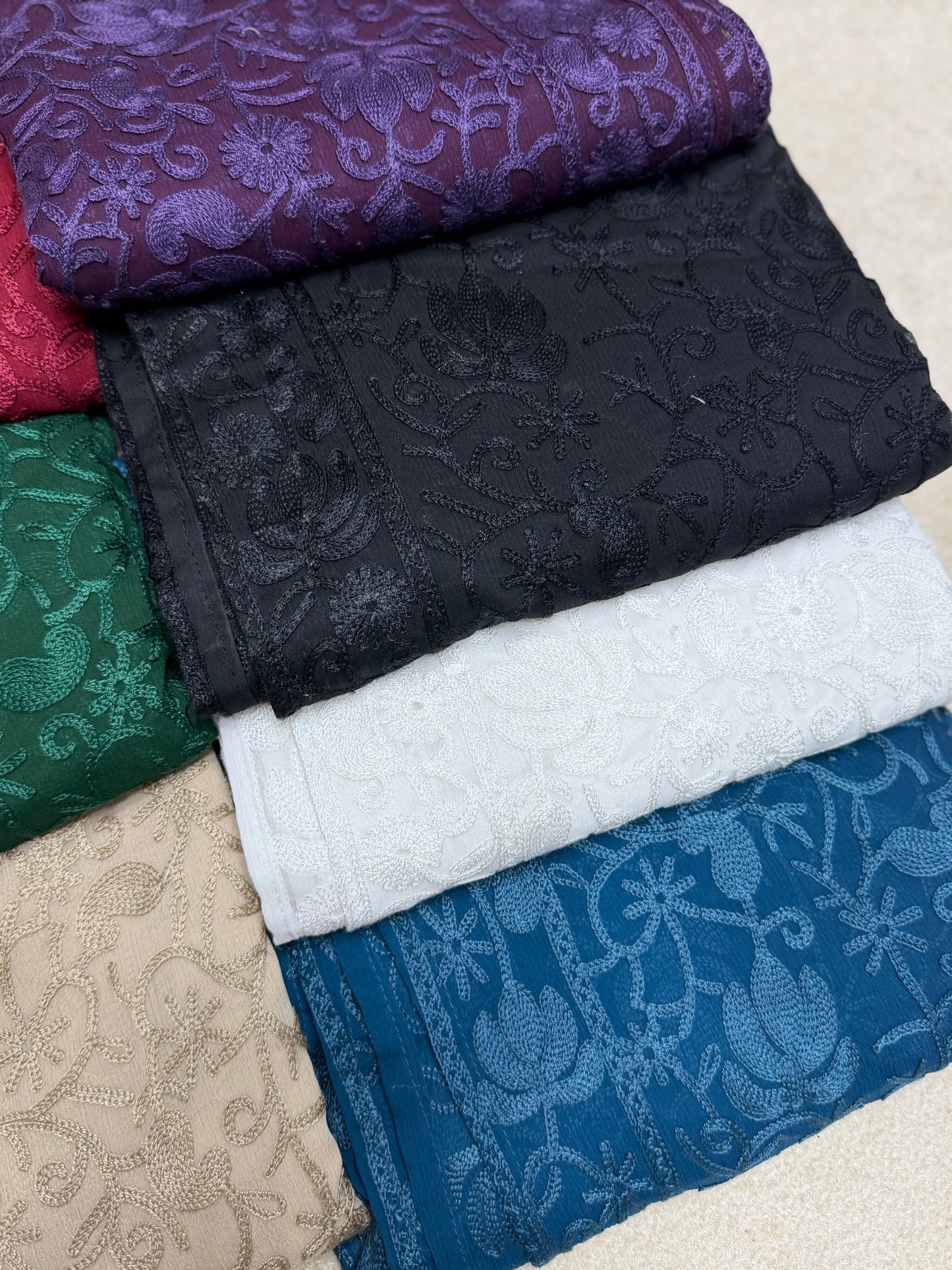 Crinkle Chiffon Kashmiri Jaal Same Color Embroidered Dupatta | Maroon