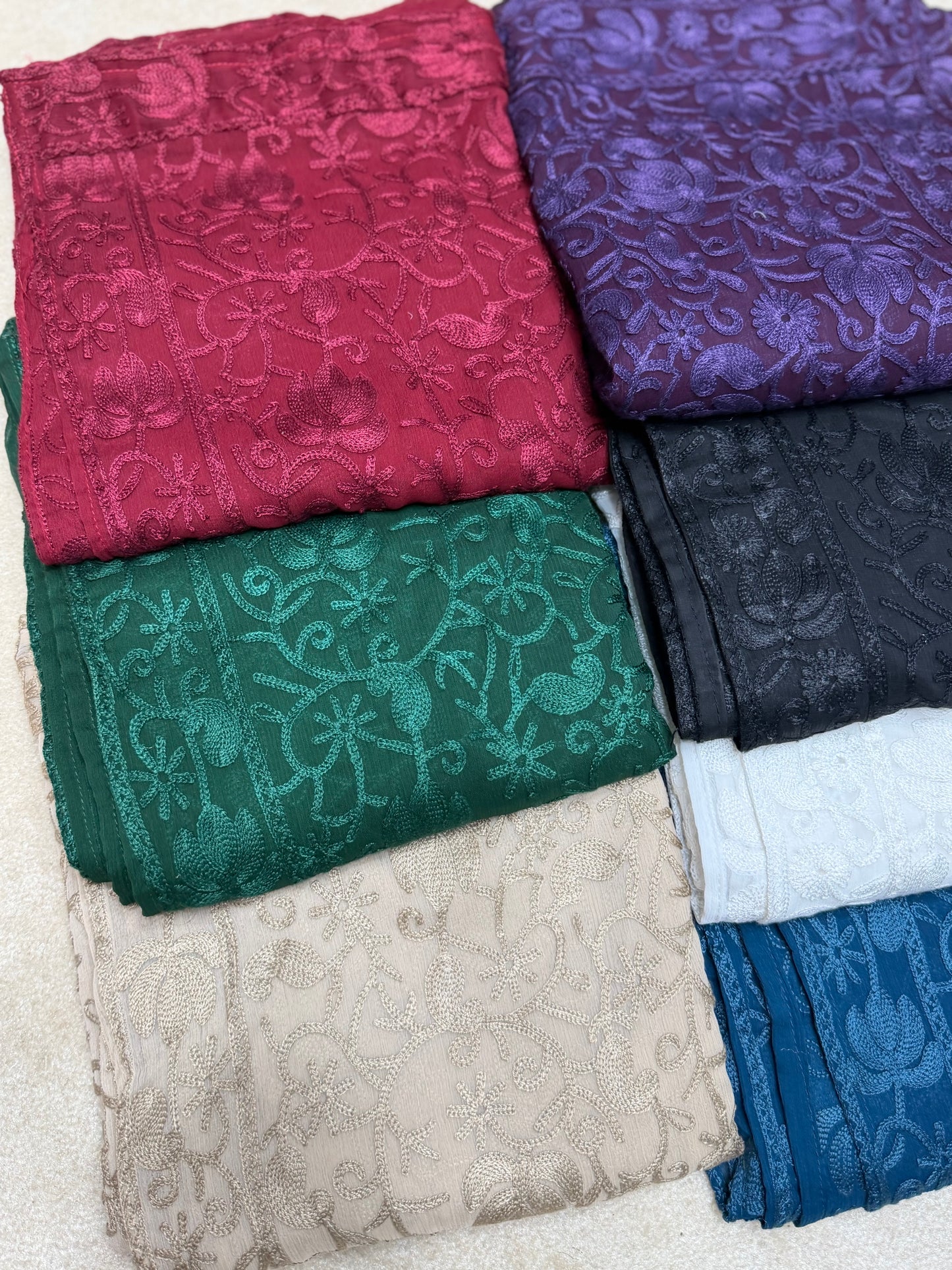 Crinkle Chiffon Kashmiri Jaal Same Color Embroidered Dupatta | White