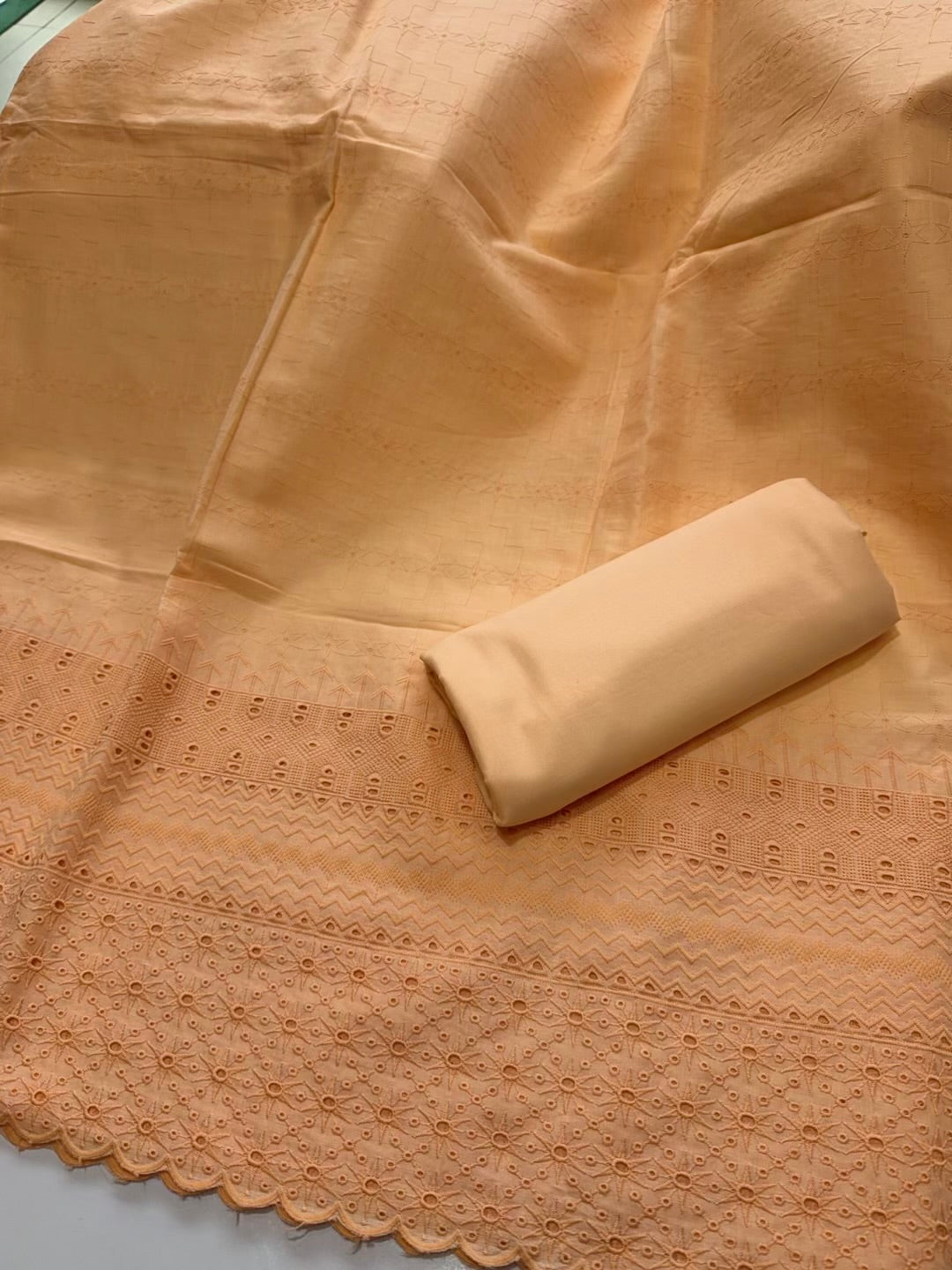 Chikankari Lawn 2 Piece Suit Daman Bore Long Length Suit | Light Peach
