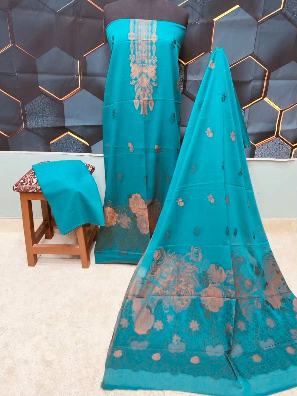 3 Piece Lawn Kani Suit With Same Lawn Dupatta | Sea Green
