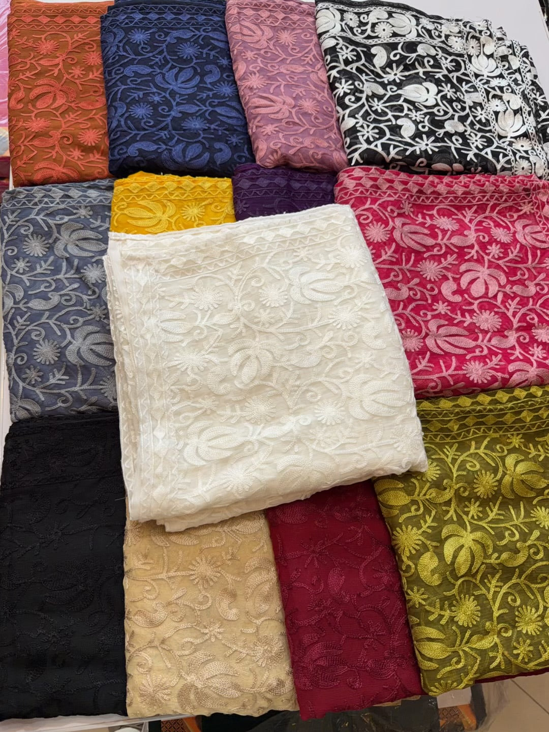 Crinkle Chiffon Kashmiri Jaal Embroidered Dupatta | Dark Purple