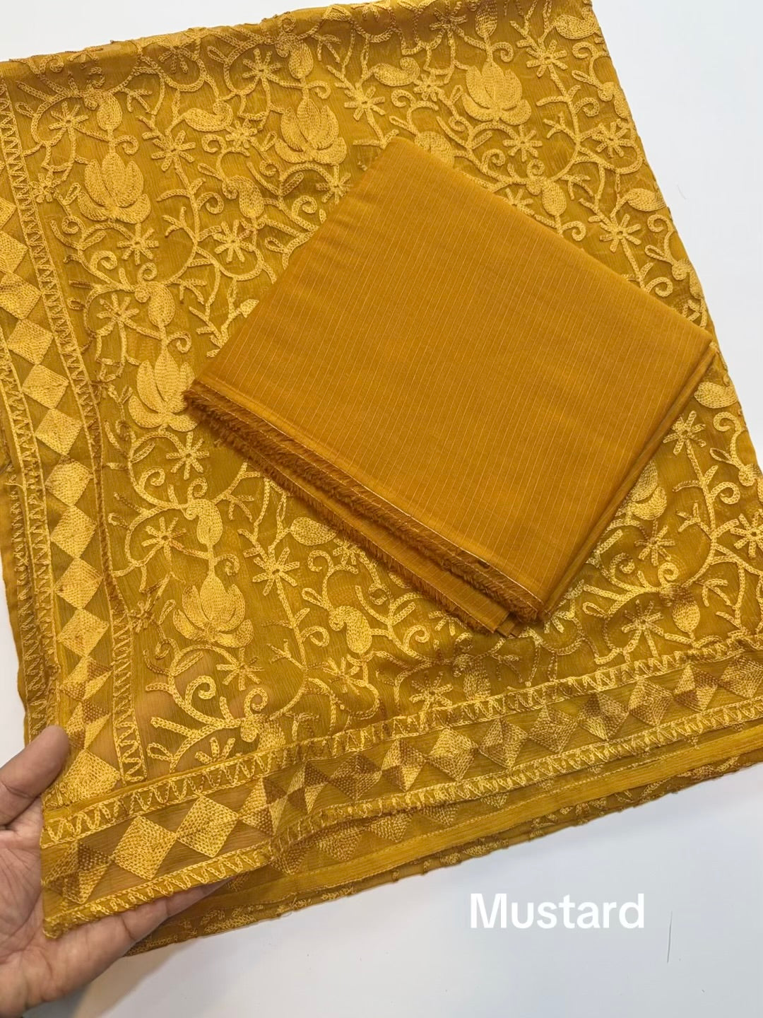 3 Piece Doria Lawn Suit With Chiffon Embroidered Dupatta | Mustard