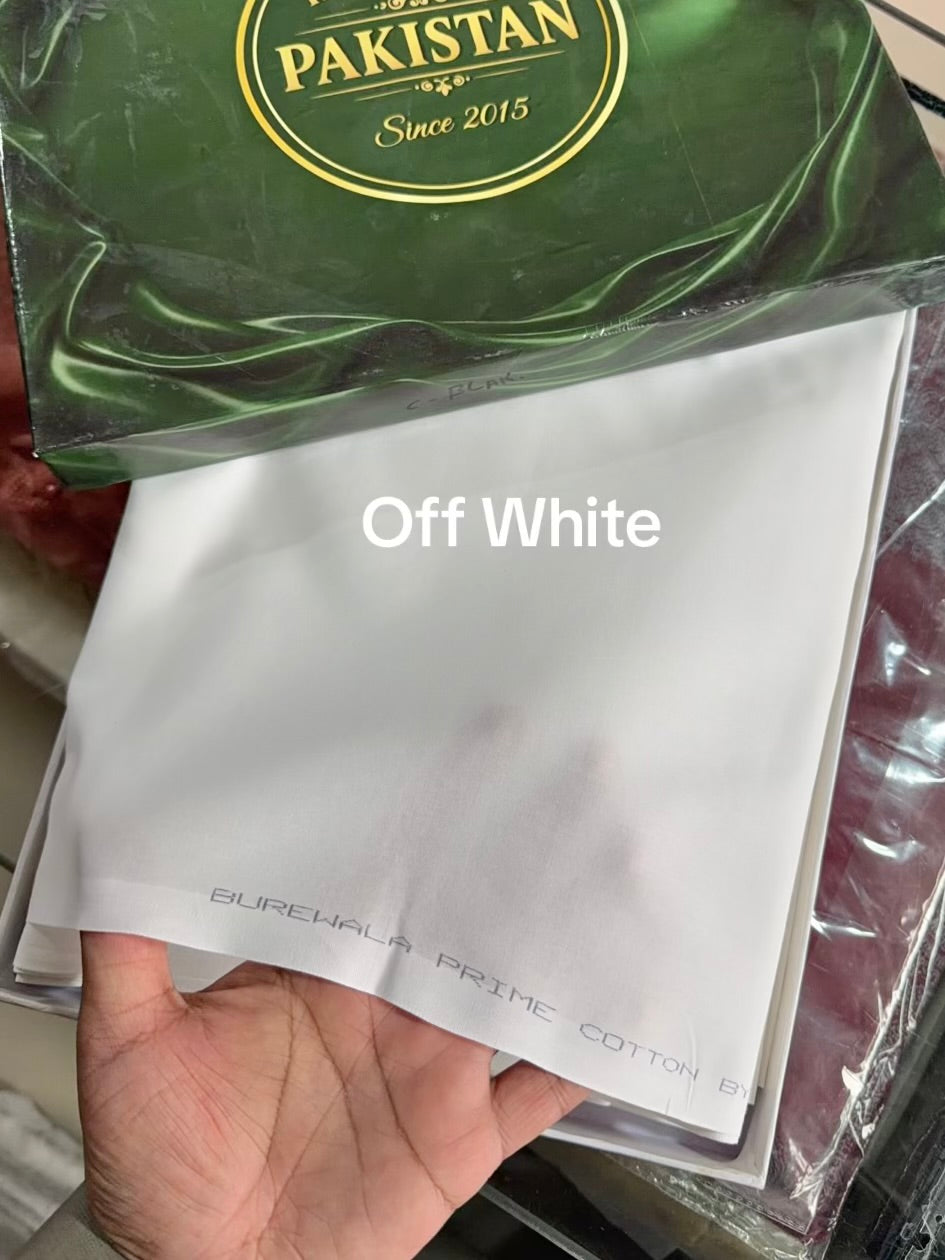 Gents Cotton Suit | Plain Supreme Cotton Burewala Suit | Off White