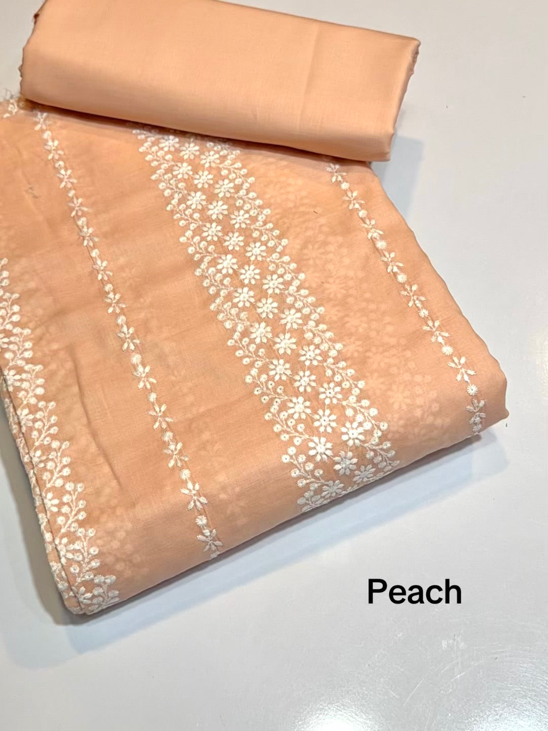 2 Piece Lawn Chikankari Suit 6 Yards Fabric | Peach