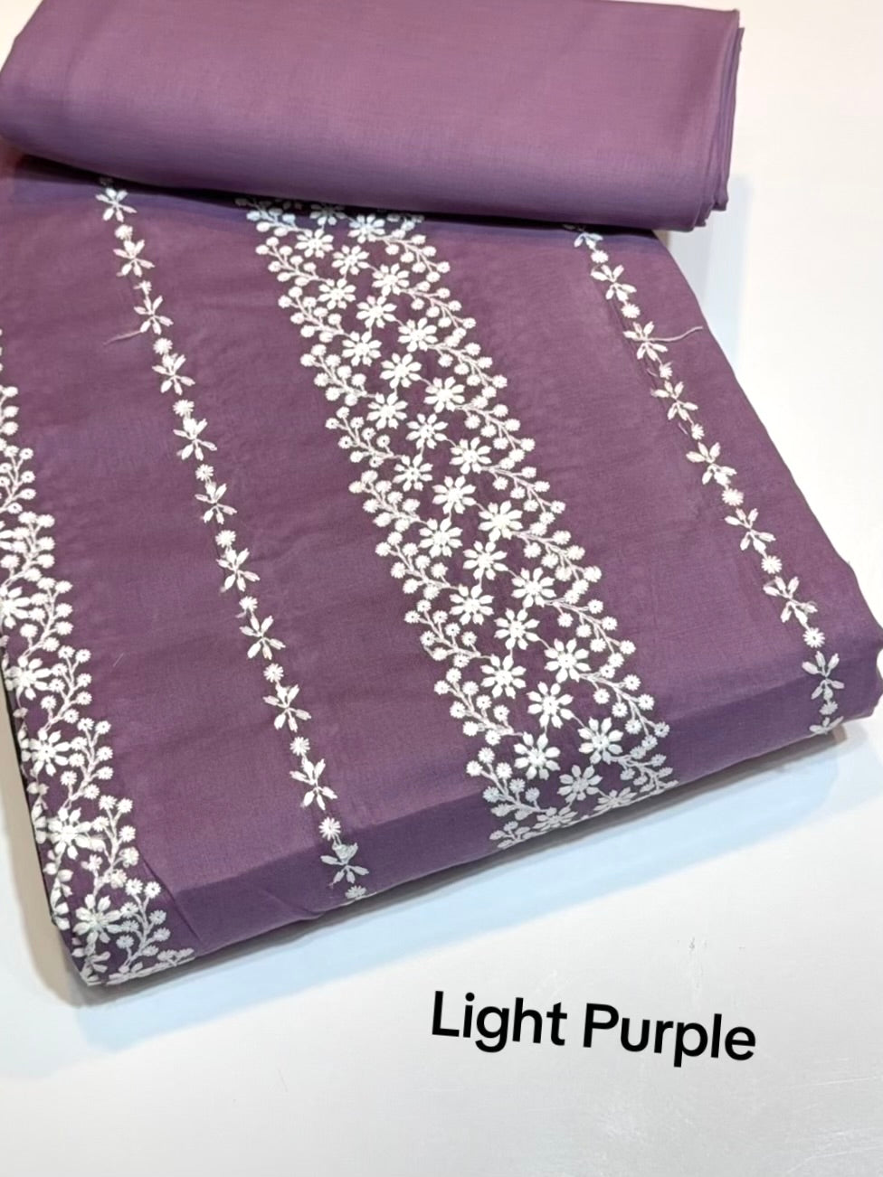 2 Piece Lawn Chikankari Suit 6 Yards Fabric | Light Purple