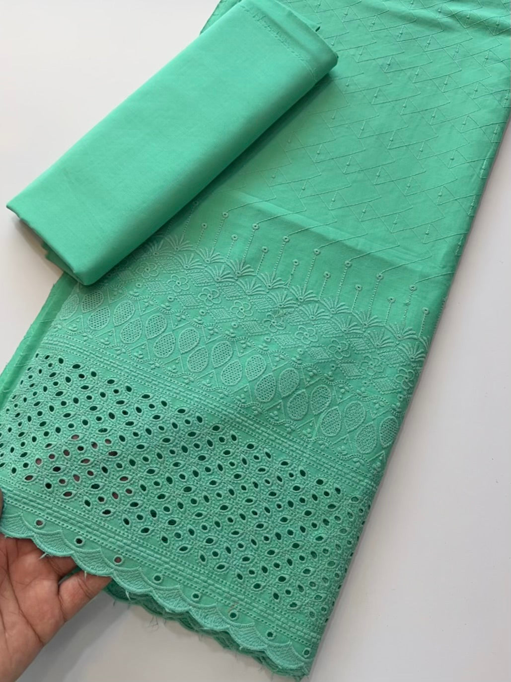 Chikankari Lawn 2 Piece Suit Daman Bore Long Length Suit | Aqua Green
