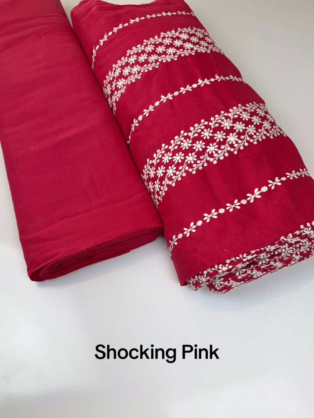 2 Piece Lawn Chikankari Suit 6 Yards Fabric | Shocking Pink