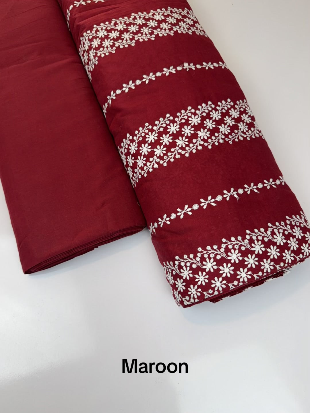 2 Piece Lawn Chikankari Suit 6 Yards Fabric | Maroon