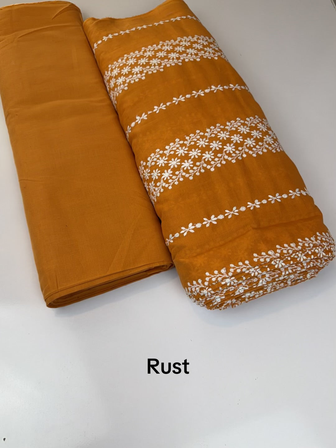 2 Piece Lawn Chikankari Suit 6 Yards Fabric | Rust