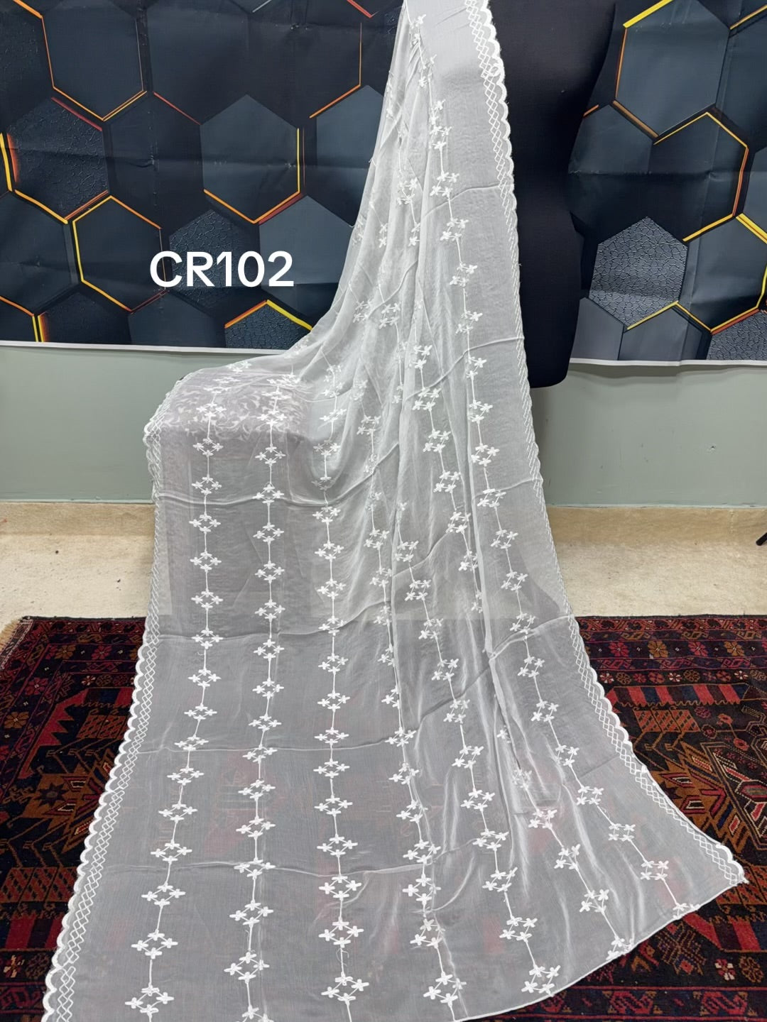 Crinkle Chiffon Cutwork Border Embroidered Dyeable Dupatta | CR102