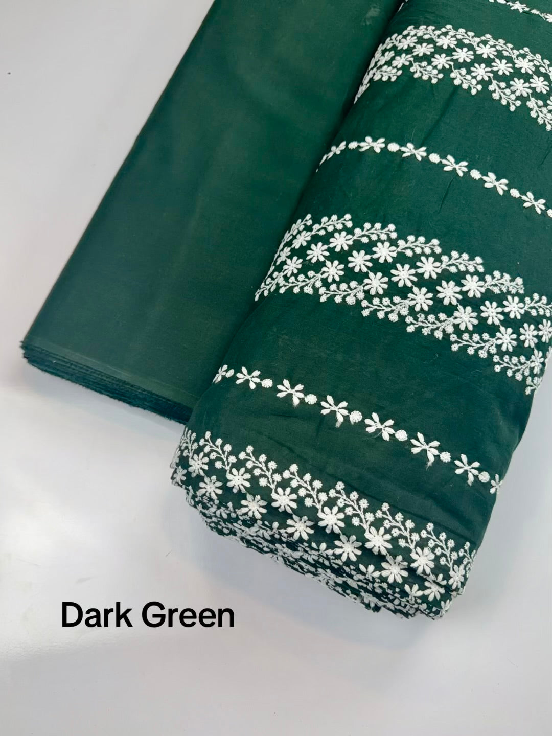 2 Piece Lawn Chikankari Suit 6 Yards Fabric | Dark Green