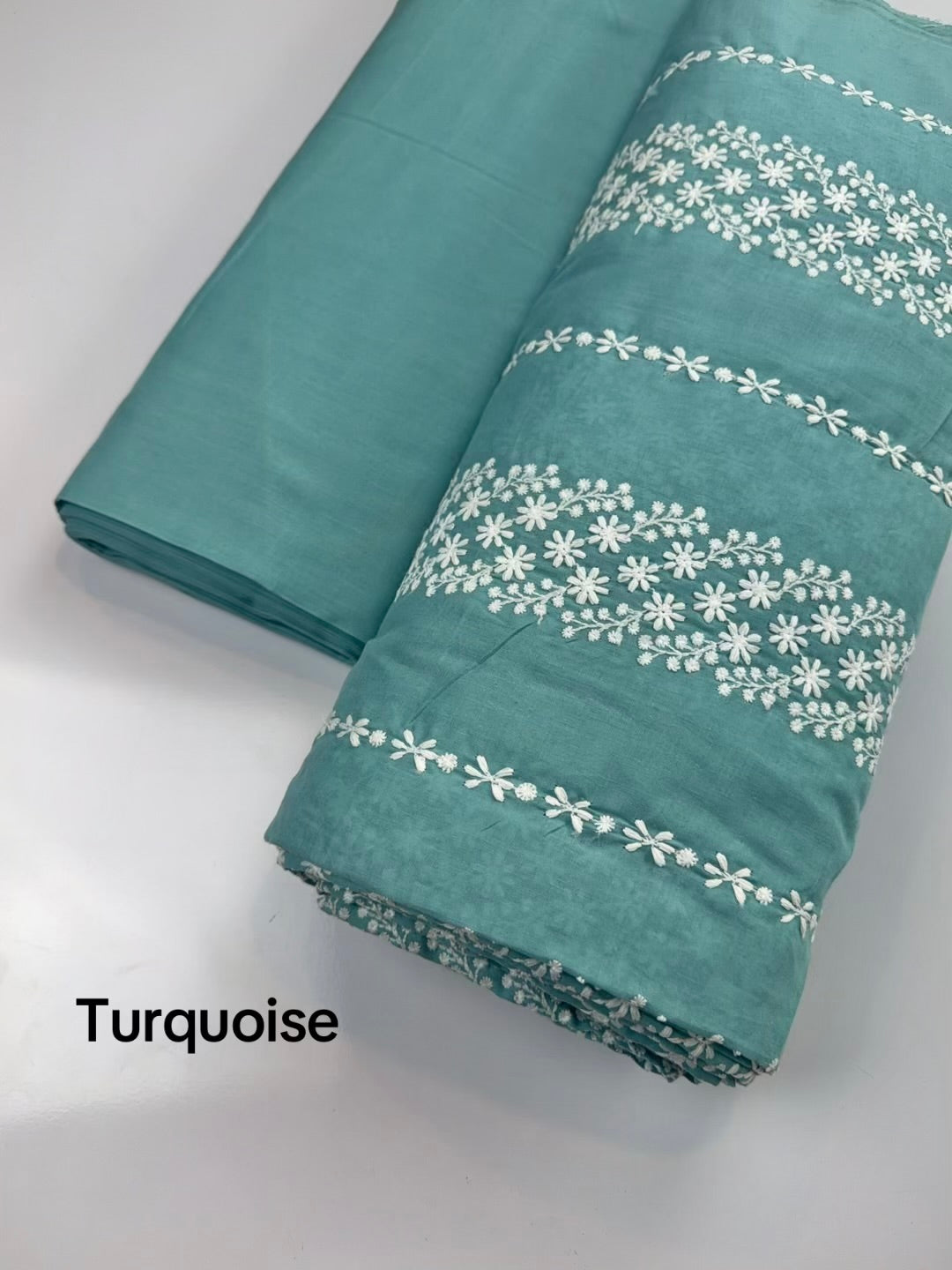 2 Piece Lawn Chikankari Suit 6 Yards Fabric | Turquoise