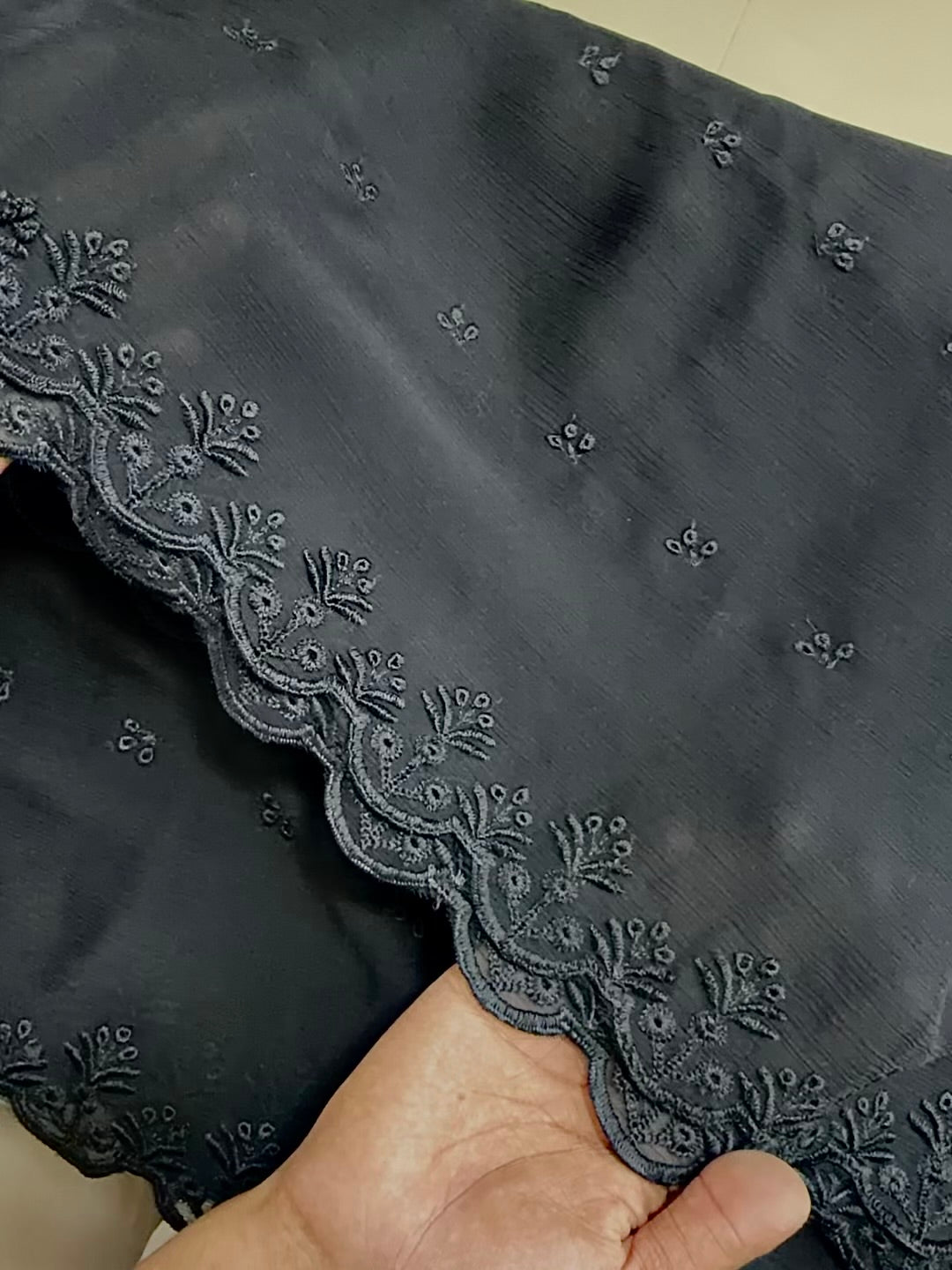 Chikankari Crinkle Chiffon Embroidered Dupatta | Black