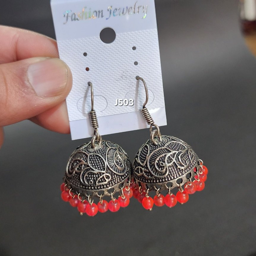 Large Oxidized Jhumkay Metal Earrings
