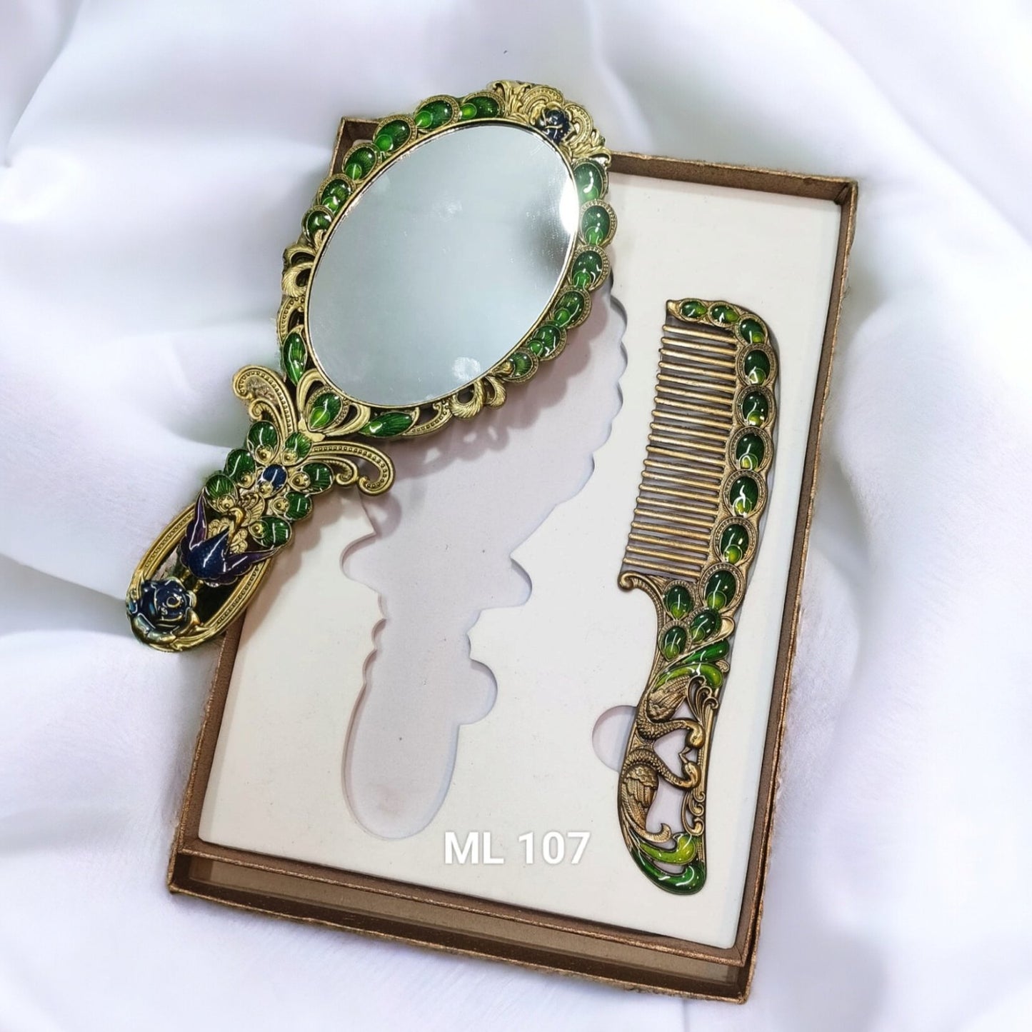 Large Metal Comb and Mirror Set 9 inches