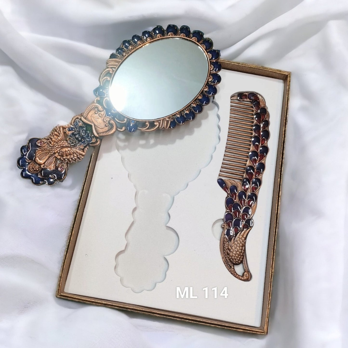 Large Metal Comb and Mirror Set 9 inches
