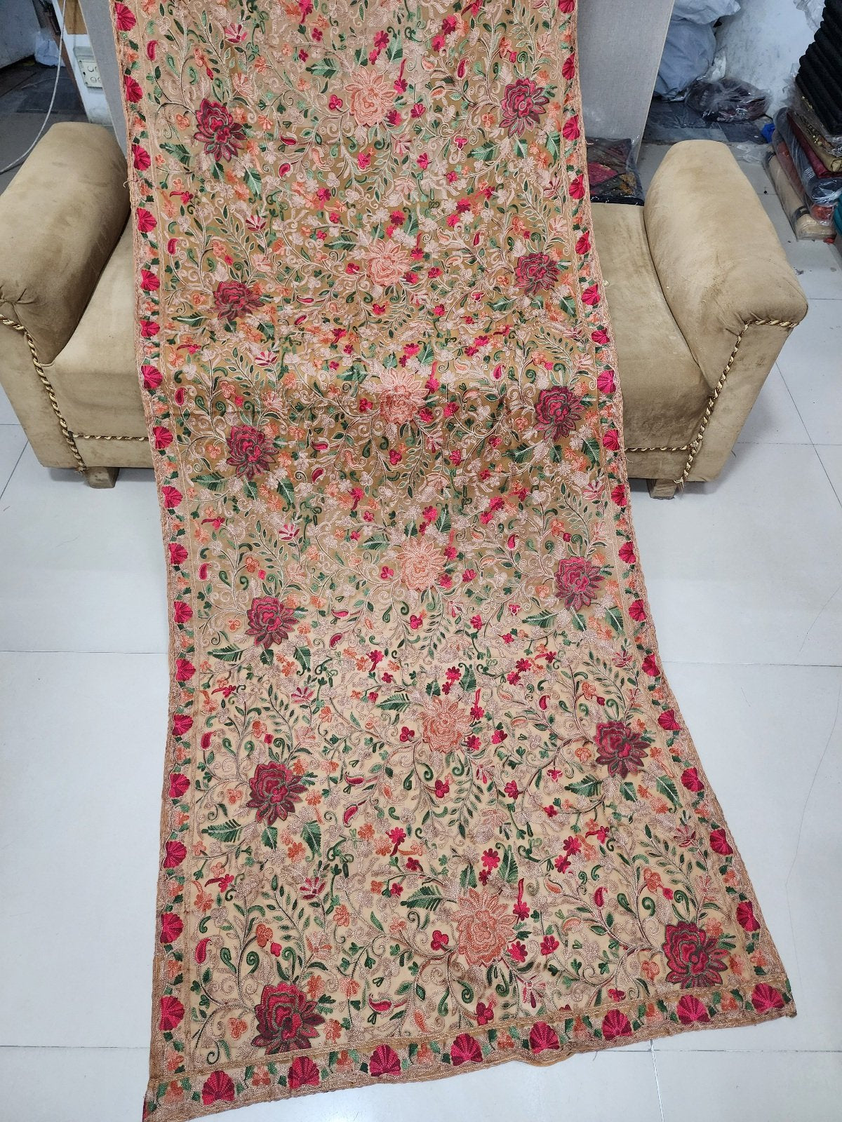 Crinkle Chiffon Aari Embroidered Dupatta Multi Color | Mustard