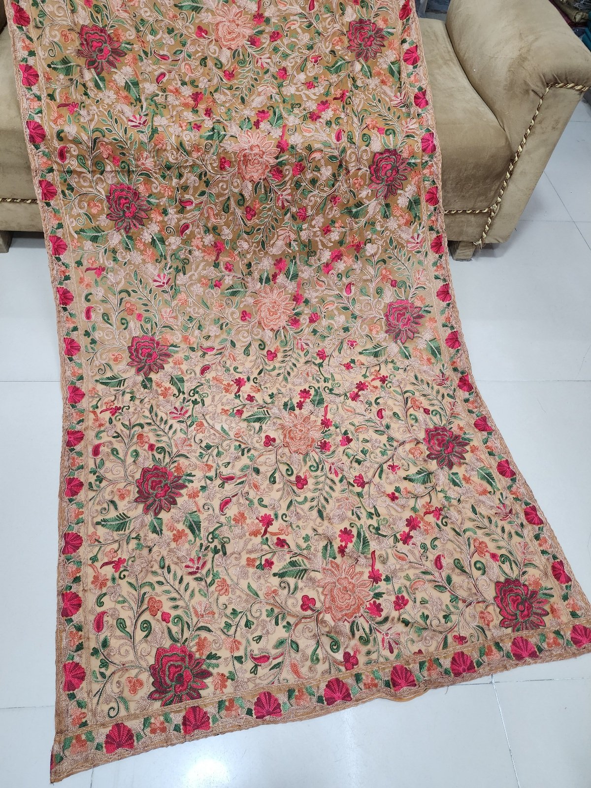 Crinkle Chiffon Aari Embroidered Dupatta Multi Color | Mustard