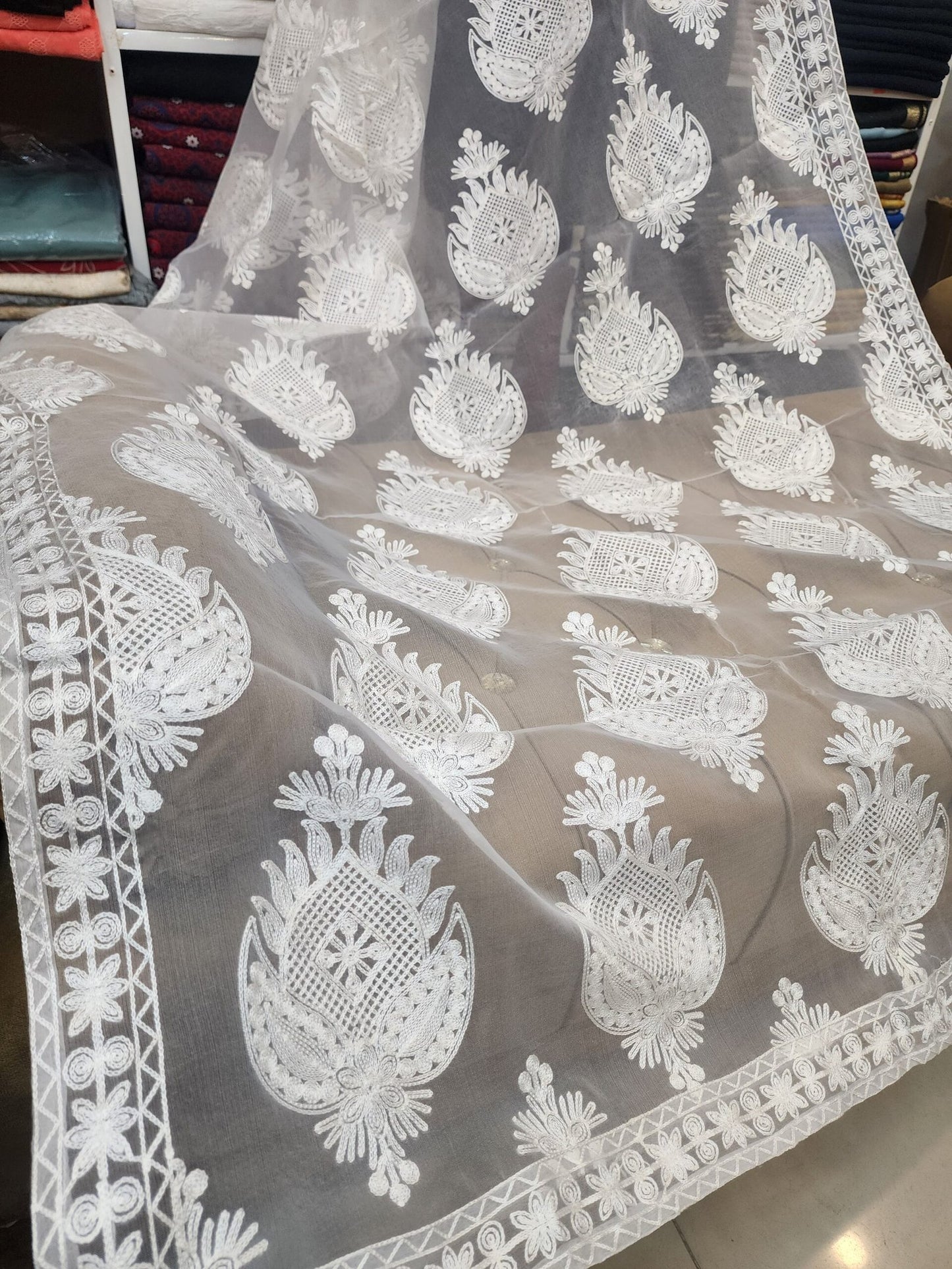Organza Dupatta | Soft Organza Dyeable Embroidered Dupatta