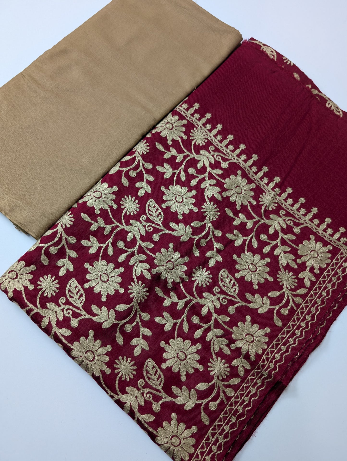 Pashmina 3 Piece Suit | Embroidered Shawl with Plain Suit Marina