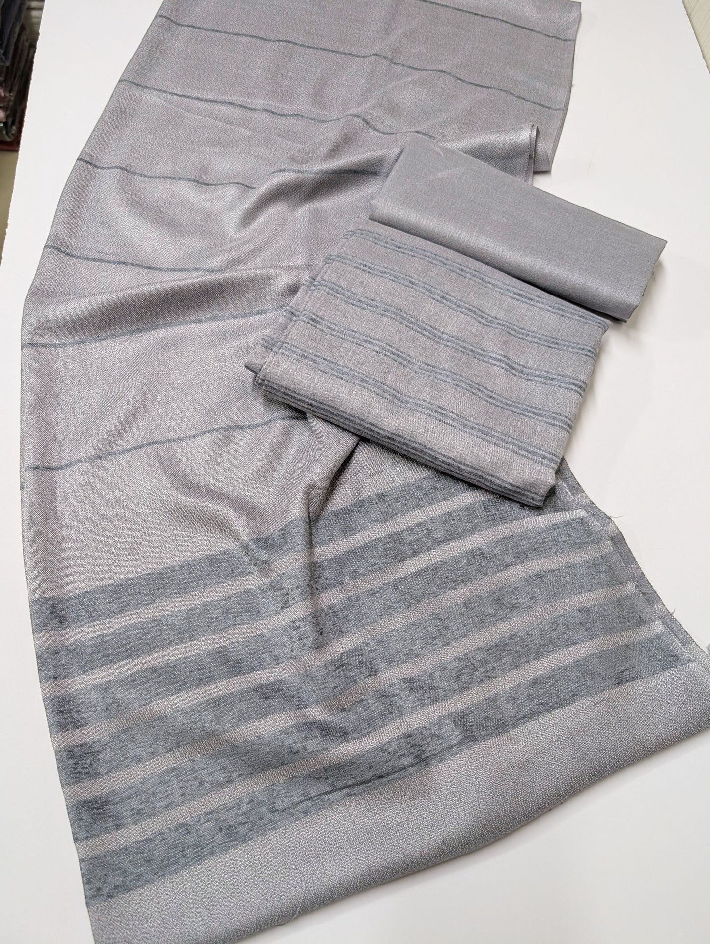 3 Piece Suit | Velvet Lining 3 Lines Marina Suit Allover With Shawl | New Arrival Beautiful Gift | Silver Grey