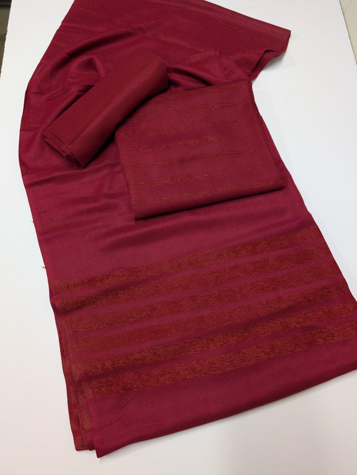 3 Piece Suit | Velvet Lining 3 Lines Marina Suit Allover With Shawl | New Arrival Beautiful Gift | Maroon