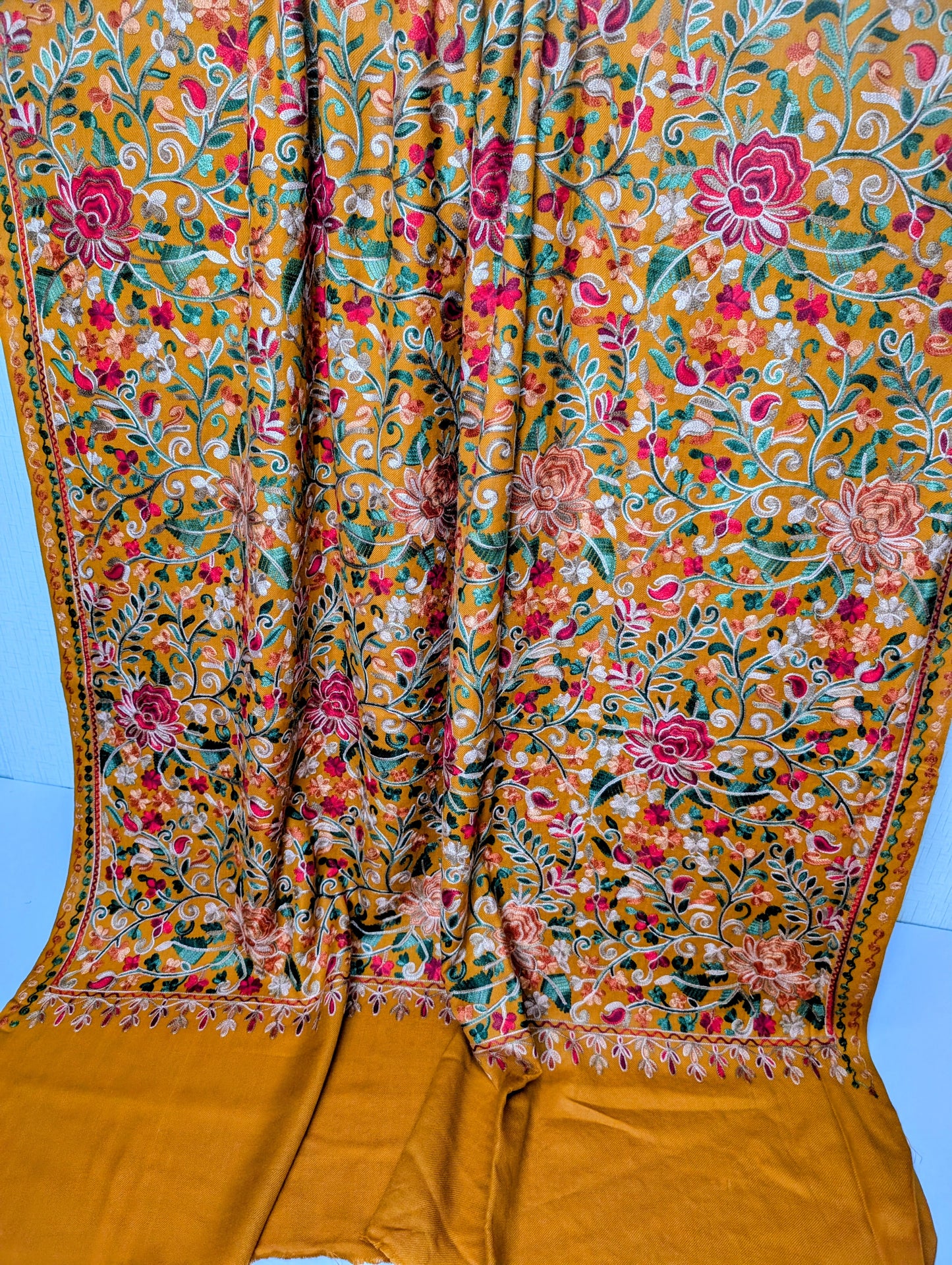 Pashmina Shawl Full Size | Kashmiri Embroidery | Rust