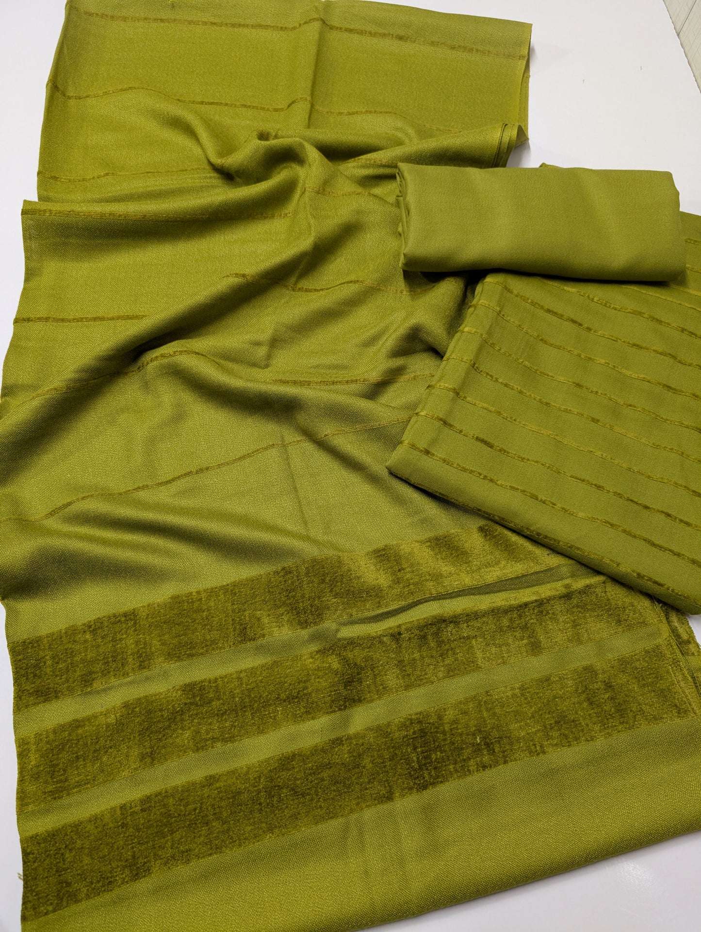 3 Piece Suit | Velvet Lining Marina Suit Allover With Shawl | New Arrival Beautiful Gift | Mehndi Green New